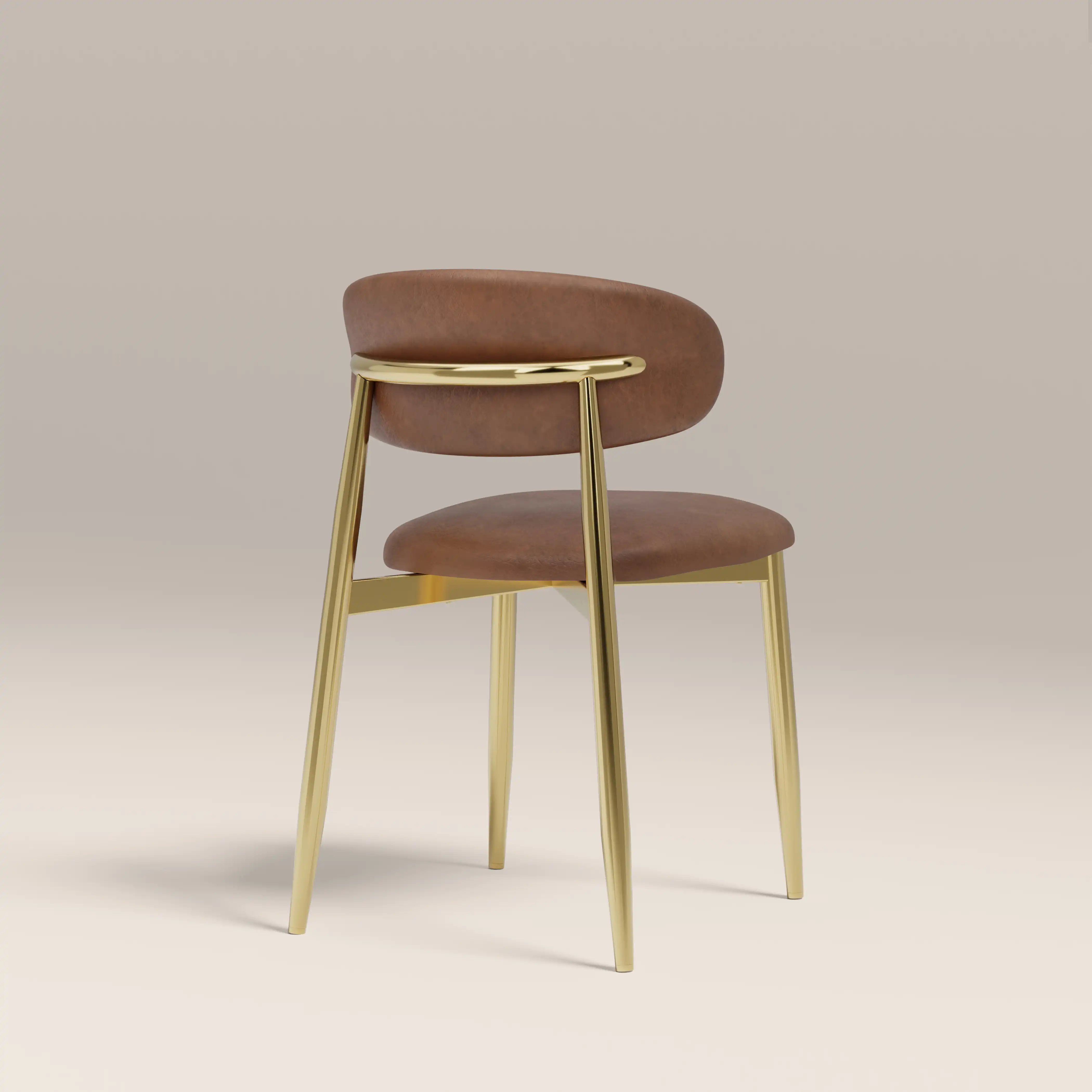 Halston Dining Chair | Vintage Tan Faux Leather & Brass - Image 5