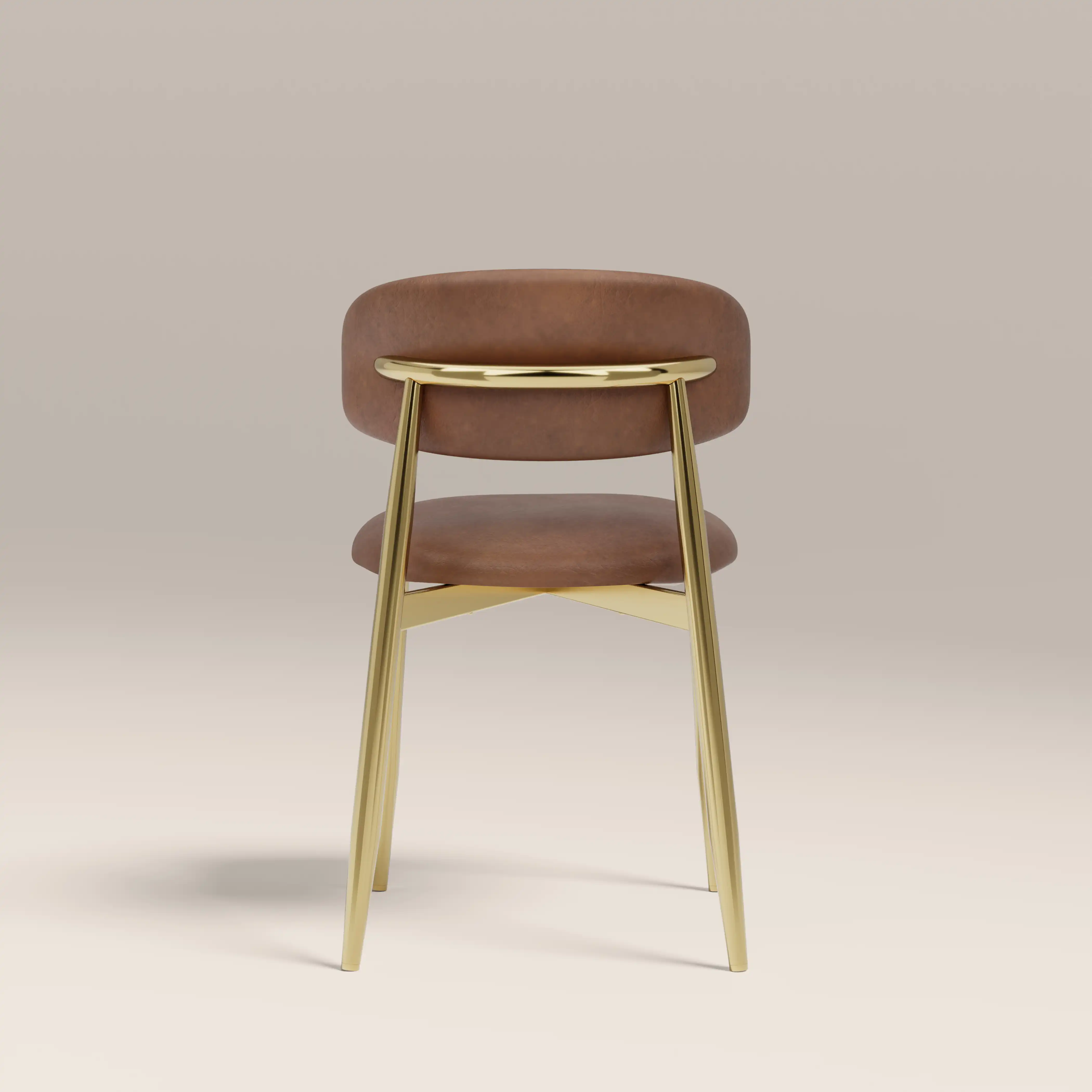 Halston Dining Chair | Vintage Tan Faux Leather & Brass - Image 6