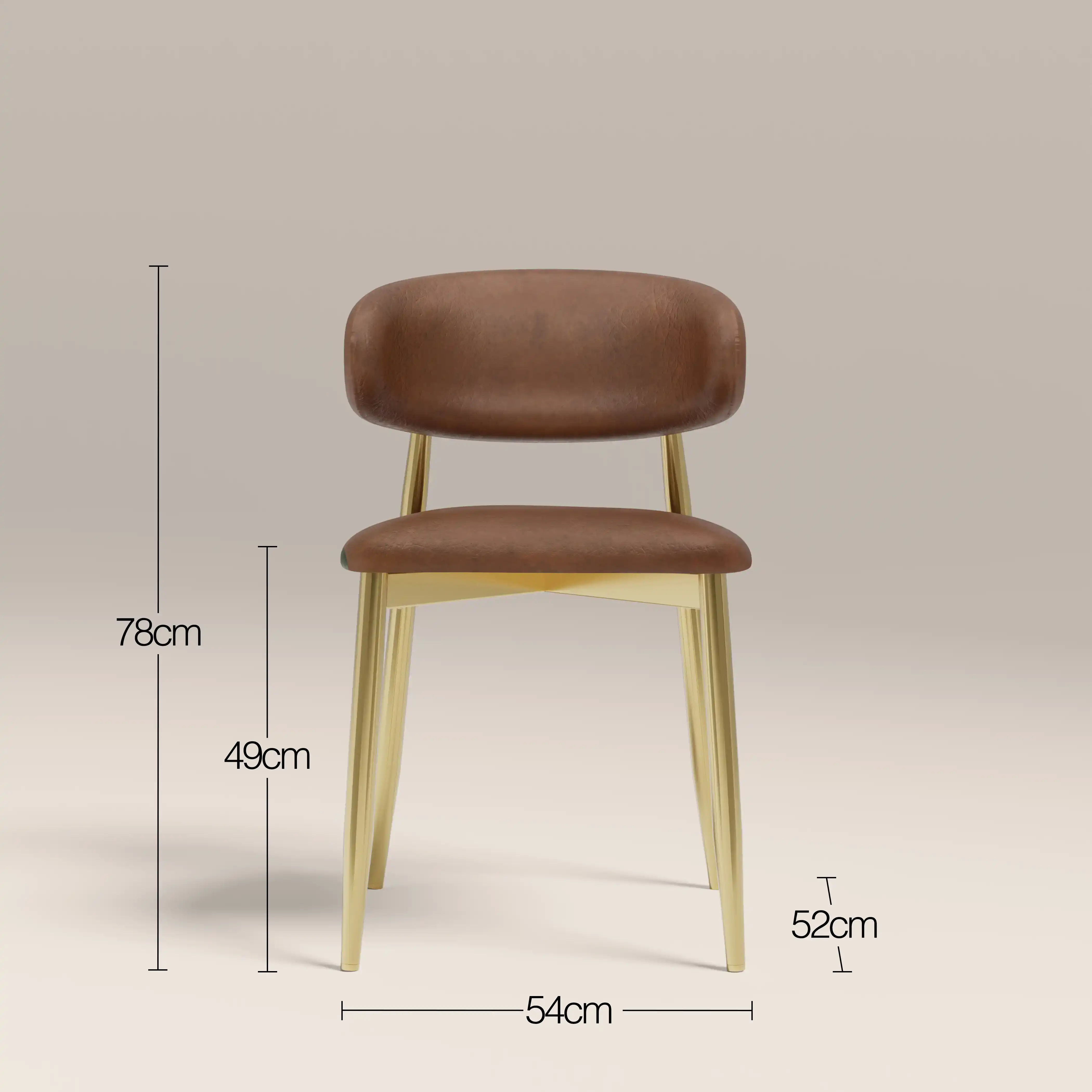 Halston Dining Chair | Vintage Tan Faux Leather & Brass - Image 7