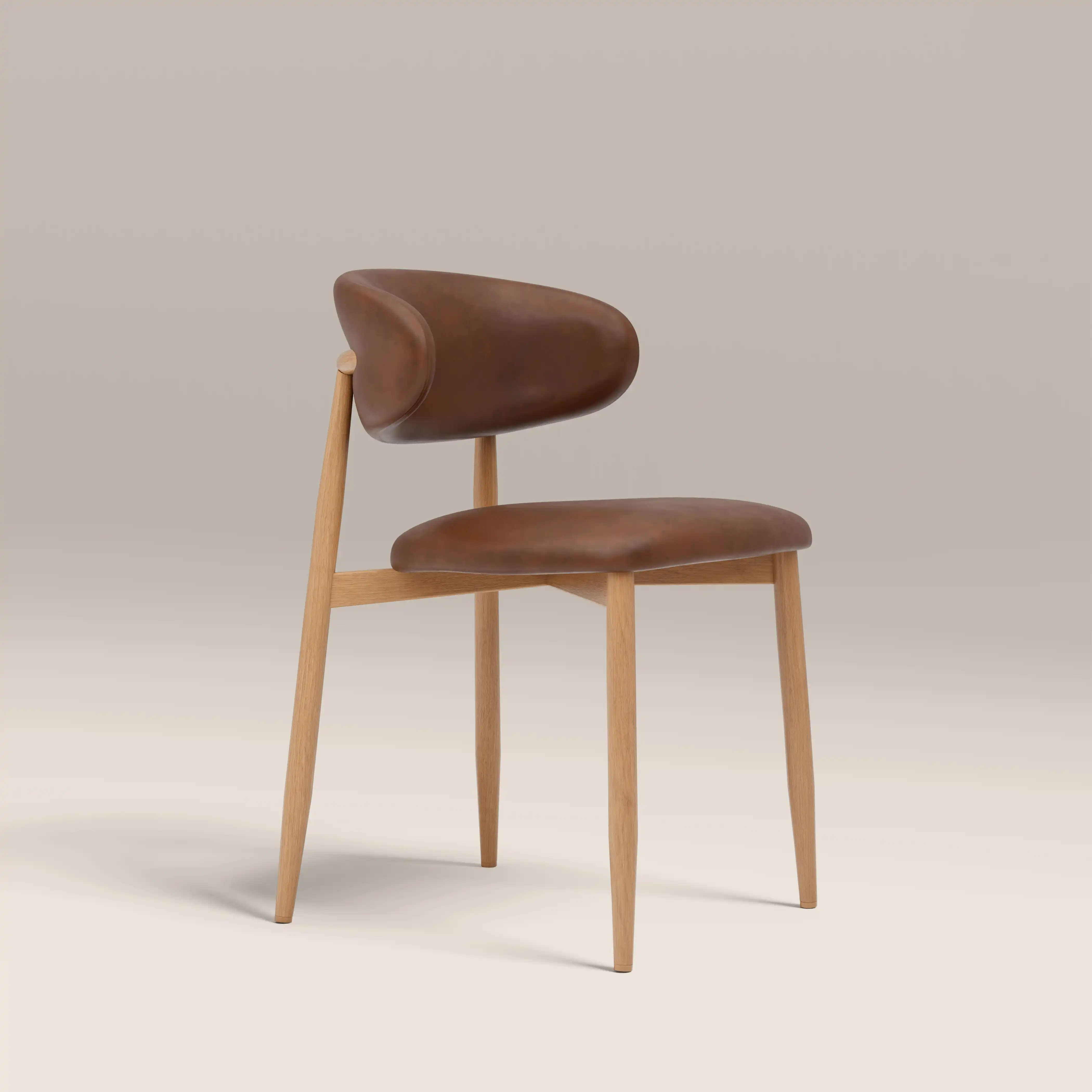 Halston Dining Chair | Vintage Tan Faux Leather & Oak - Image 2