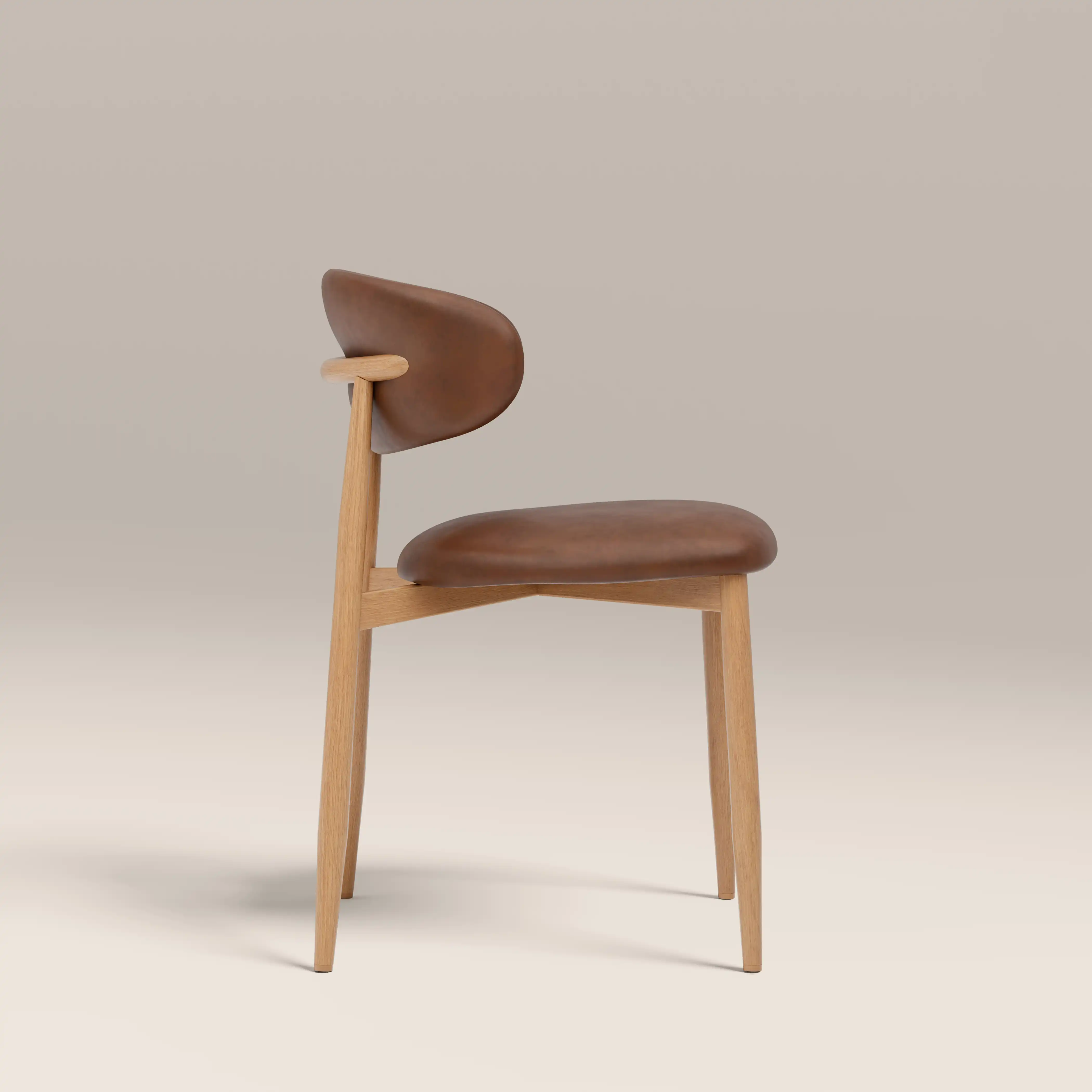 Halston Dining Chair | Vintage Tan Faux Leather & Oak - Image 5