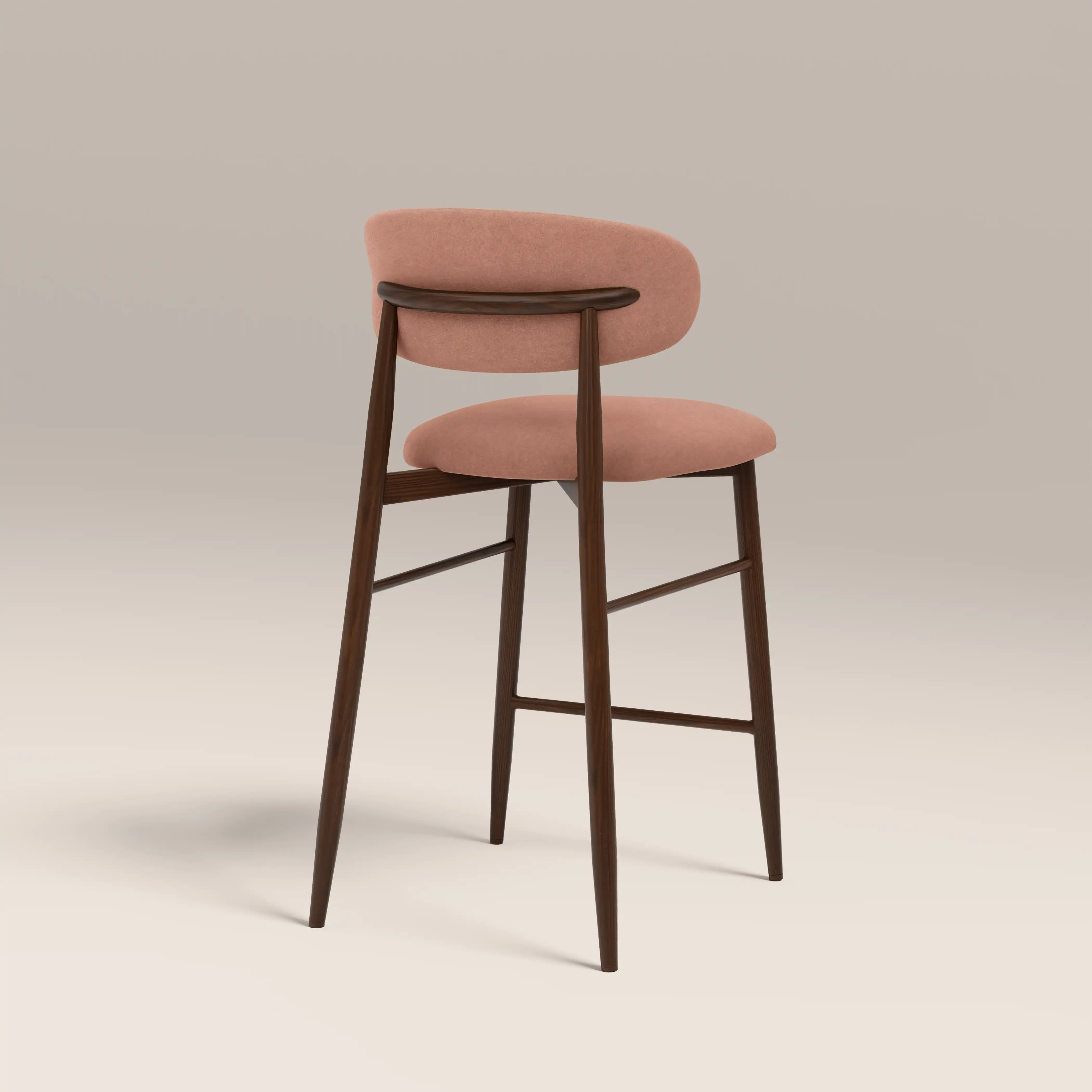 Halston Kitchen Stool | Blush Pink Sustainable Velvet & Walnut - Image 5