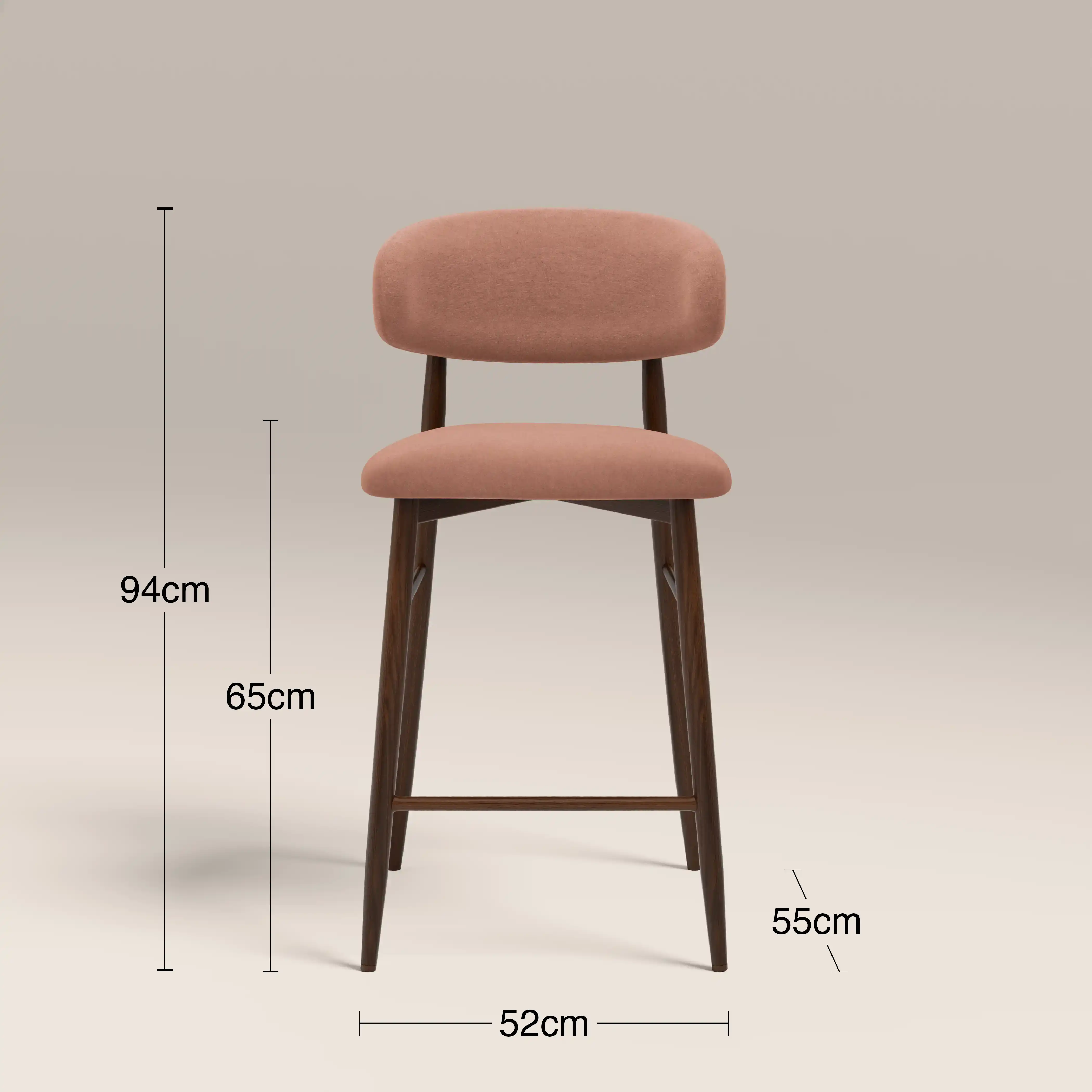 Halston Kitchen Stool | Blush Pink Sustainable Velvet & Walnut - Image 7