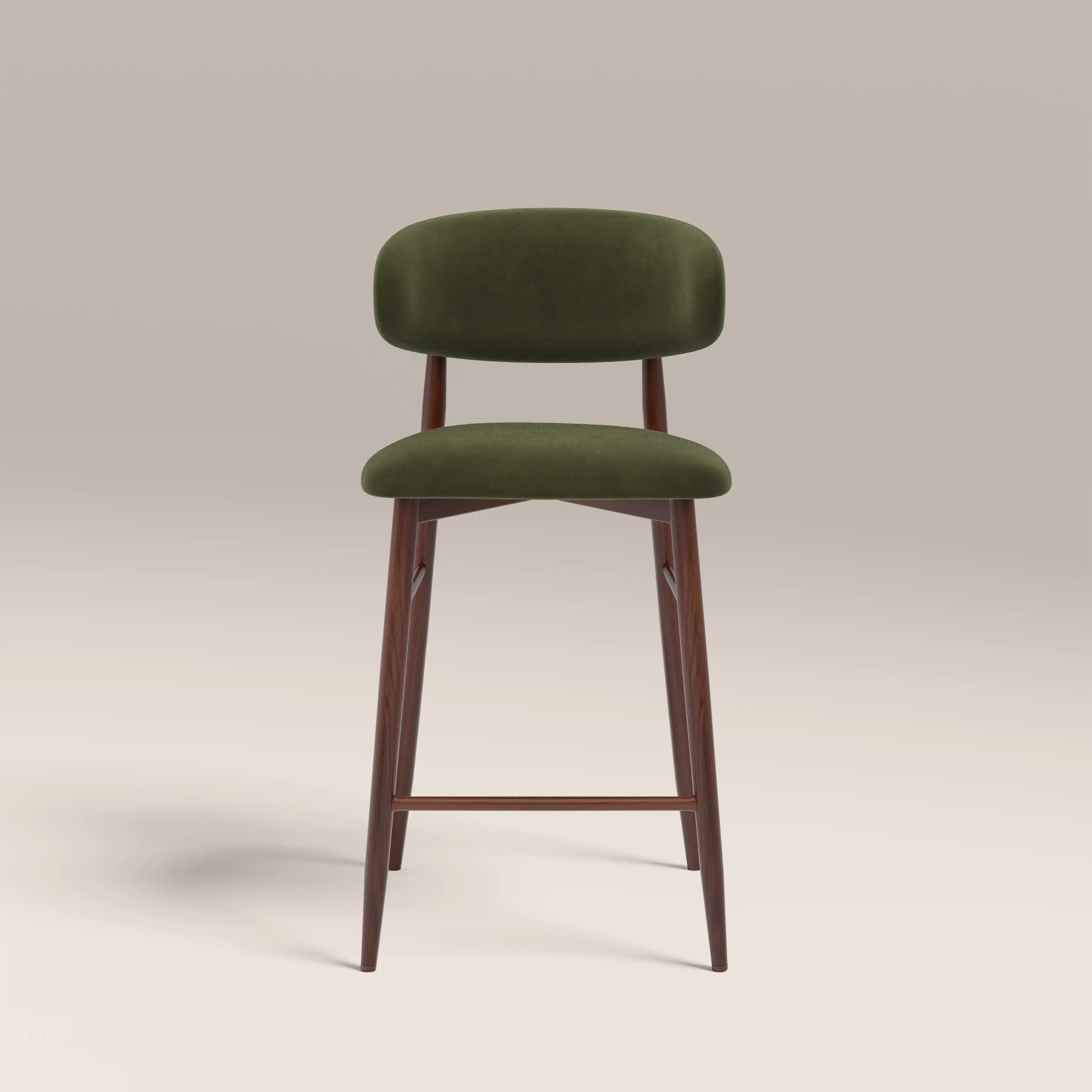 Halston Kitchen Stool | Olive Green Sustainable Velvet & Walnut - Image 3