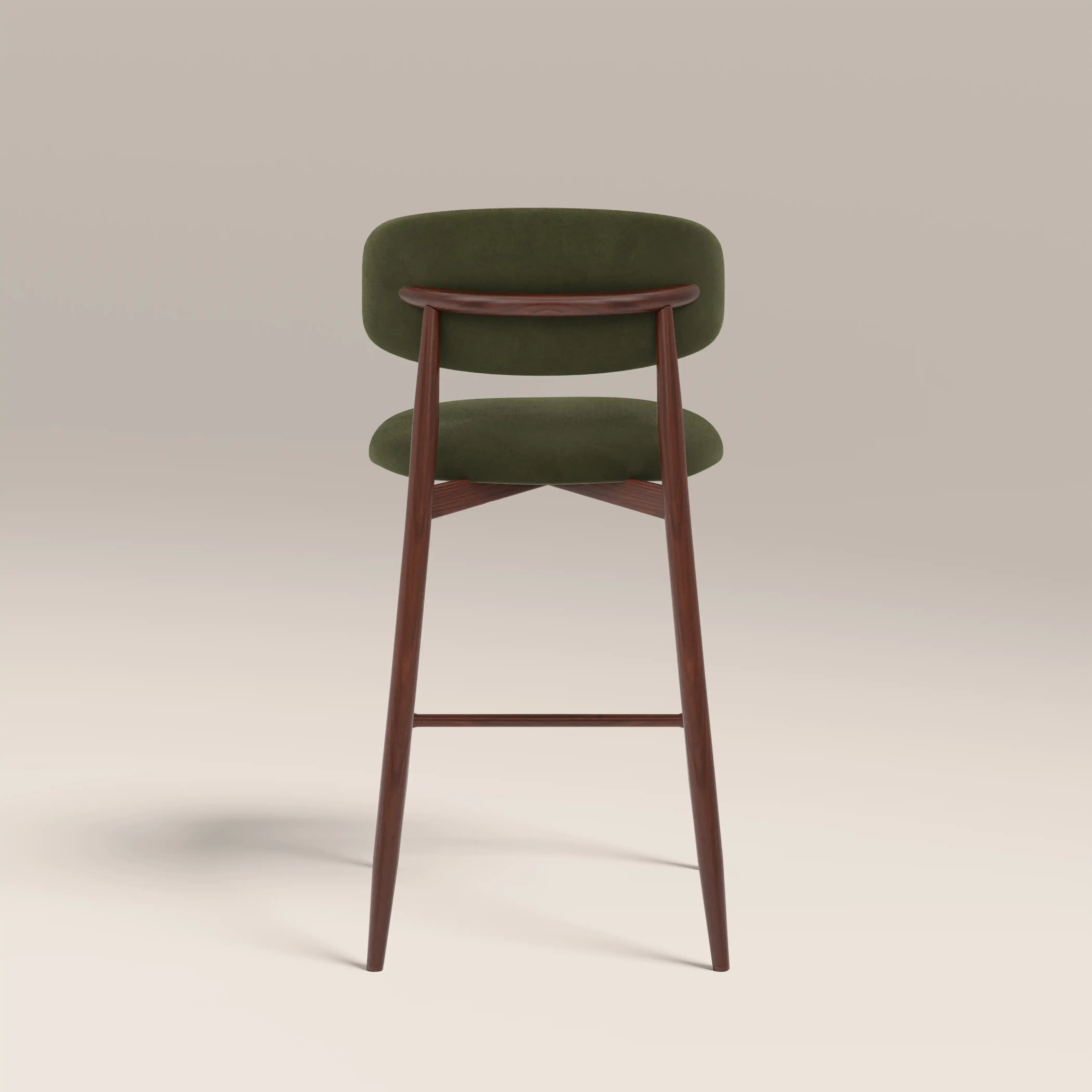 Halston Kitchen Stool | Olive Green Sustainable Velvet & Walnut - Image 6