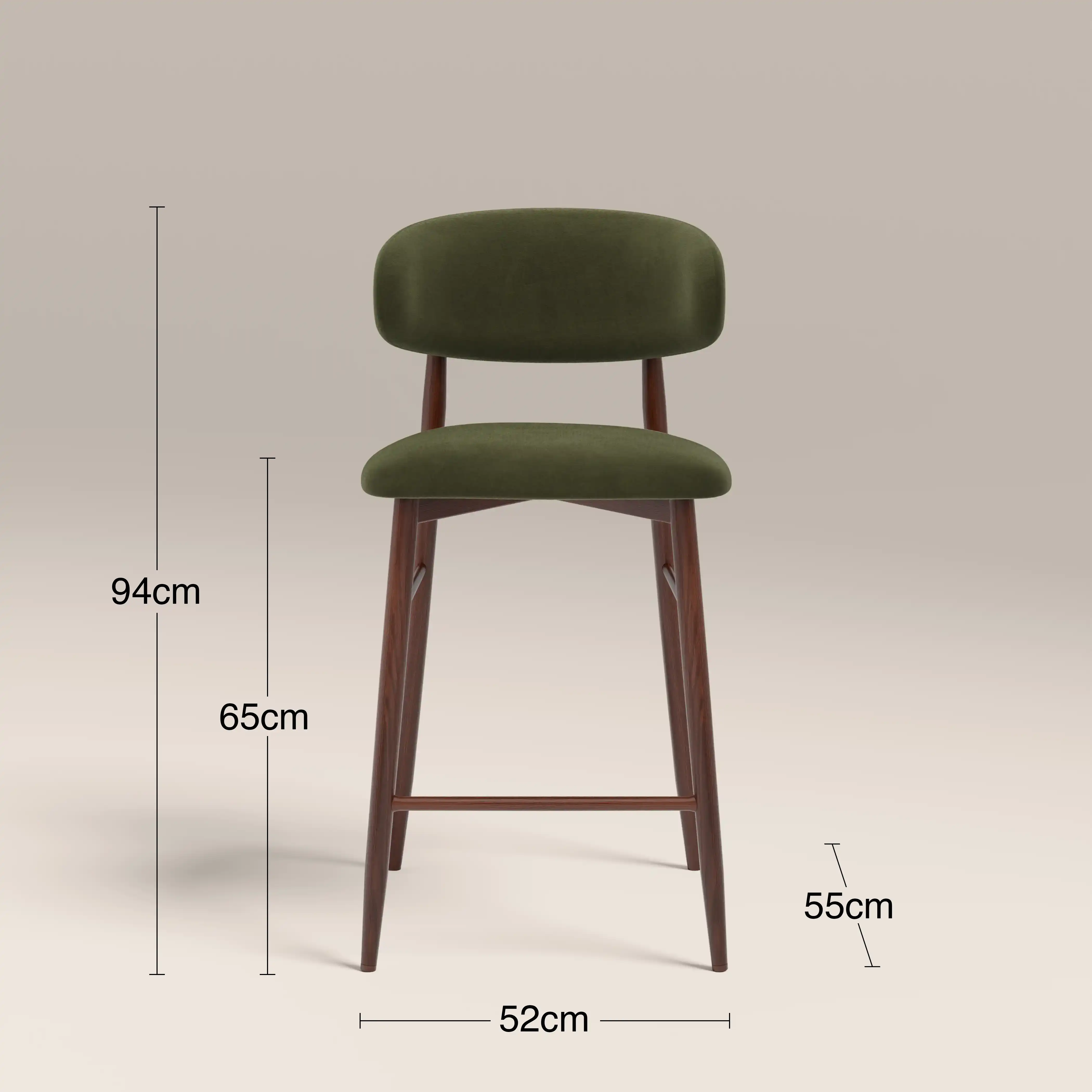 Halston Kitchen Stool | Olive Green Sustainable Velvet & Walnut - Image 7