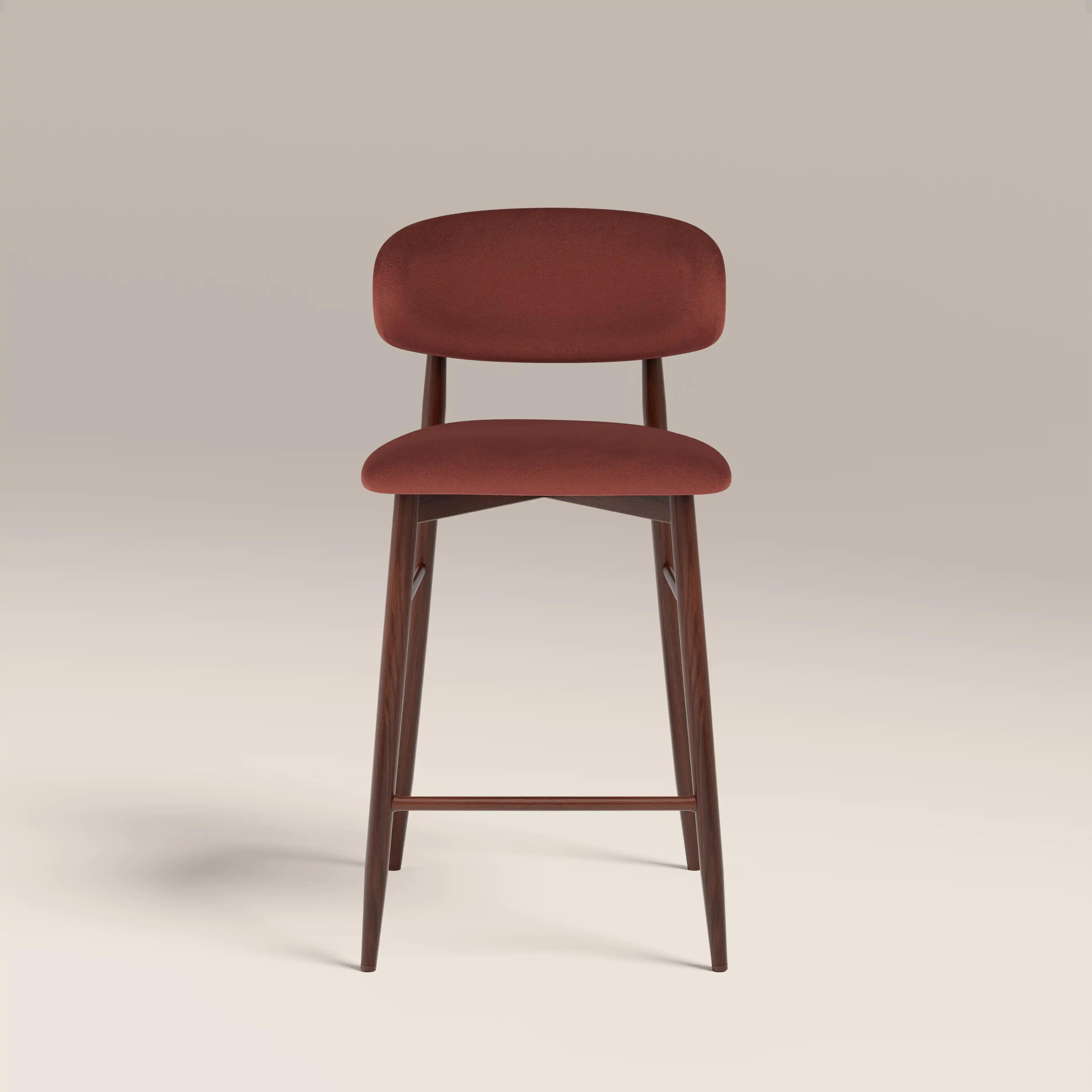 Halston Kitchen Stool | Rust Red Sustainable Velvet & Walnut - Image 2