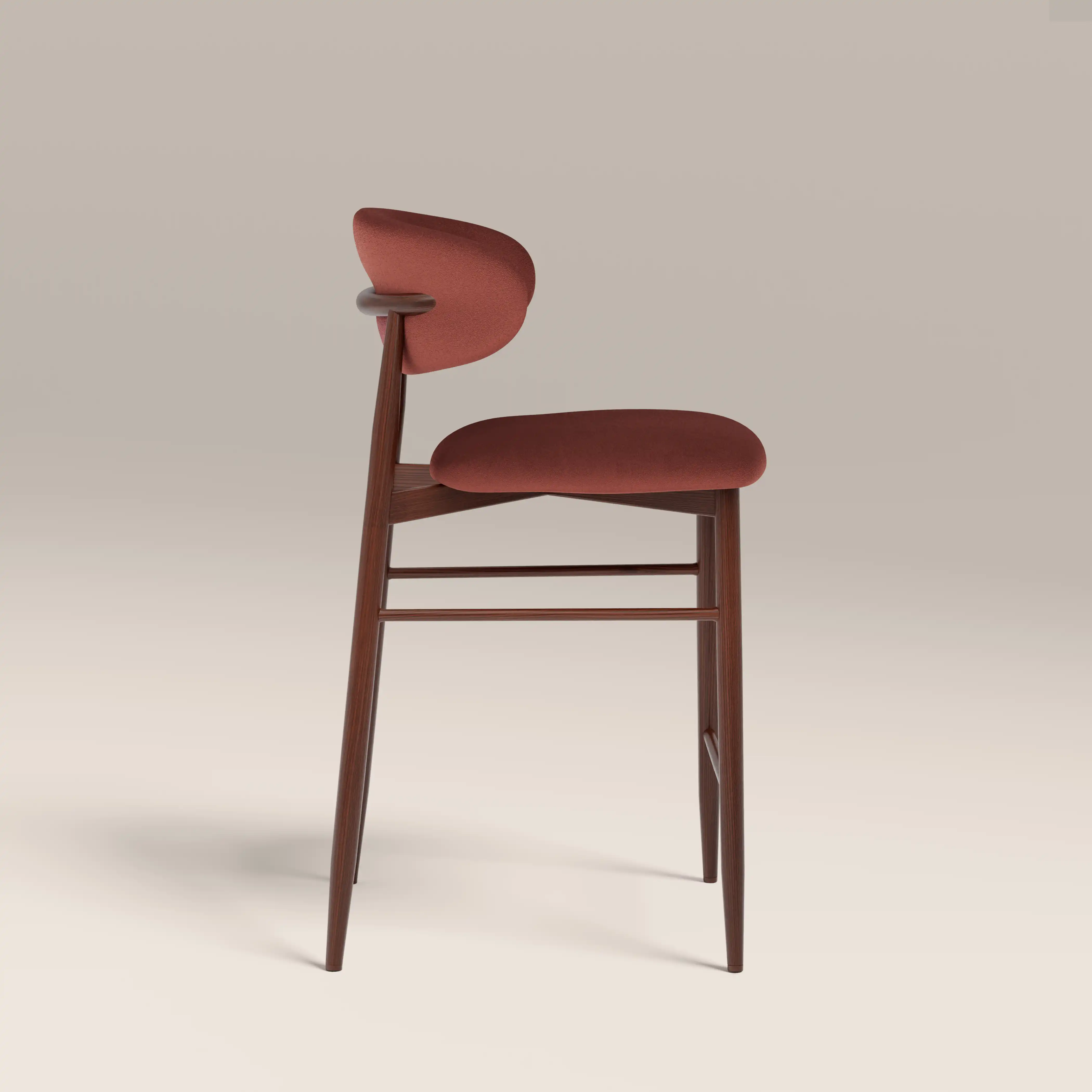 Halston Kitchen Stool | Rust Red Sustainable Velvet & Walnut - Image 4