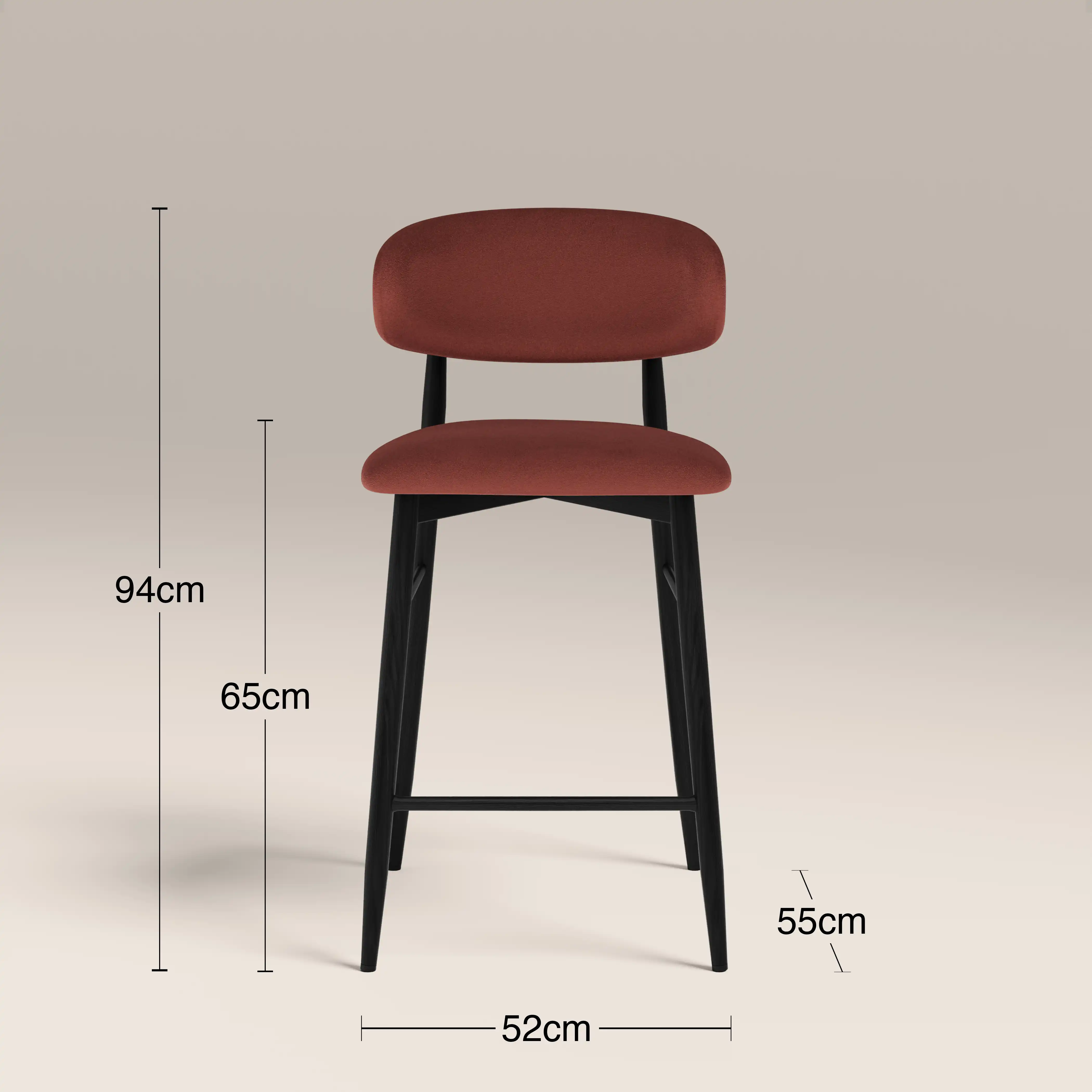 Halston Kitchen Stool | Rust Red Sustainable Velvet & Black - Image 7