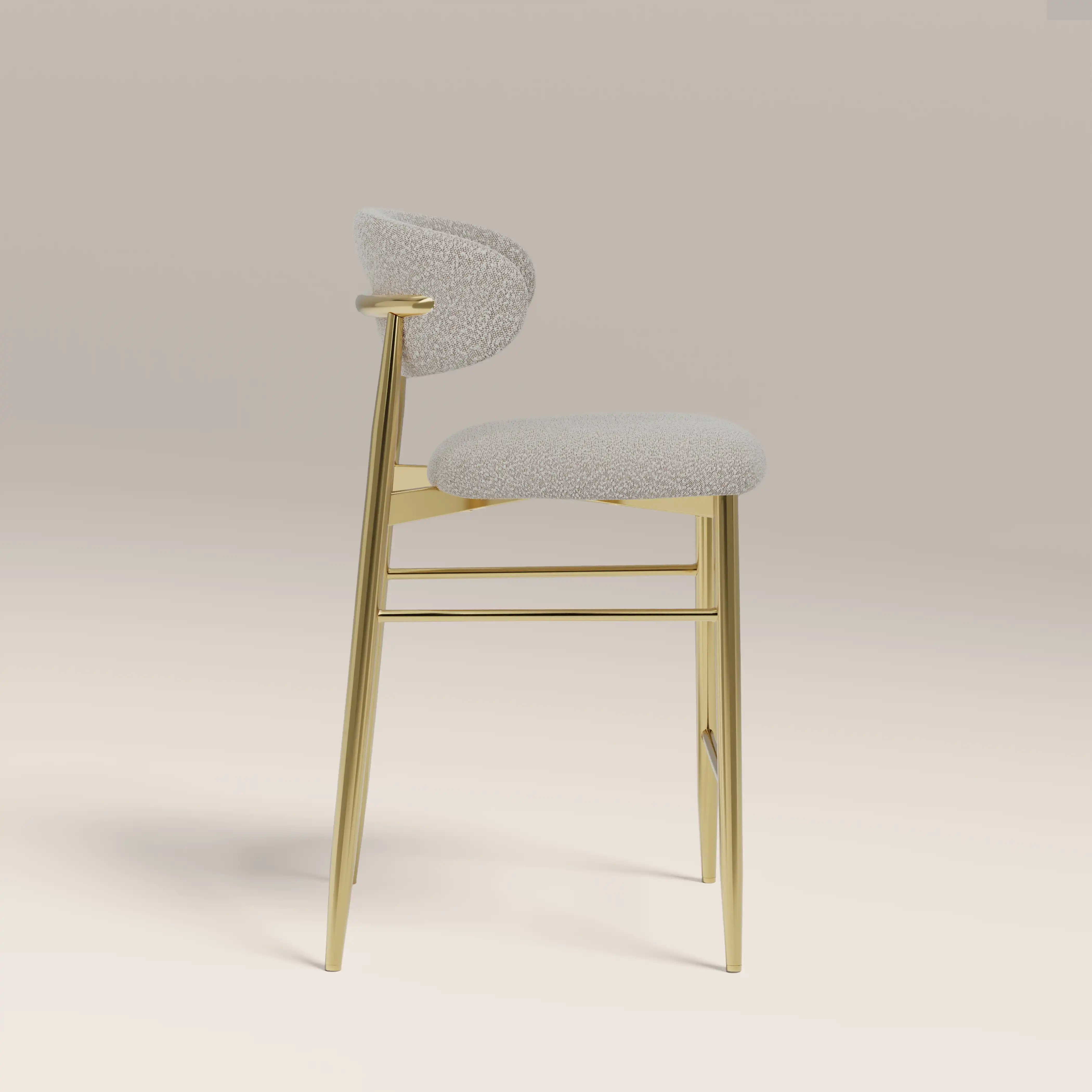 Halston Kitchen Stool | Speckled Stone Sustainable Boucle & Brass - Image 5