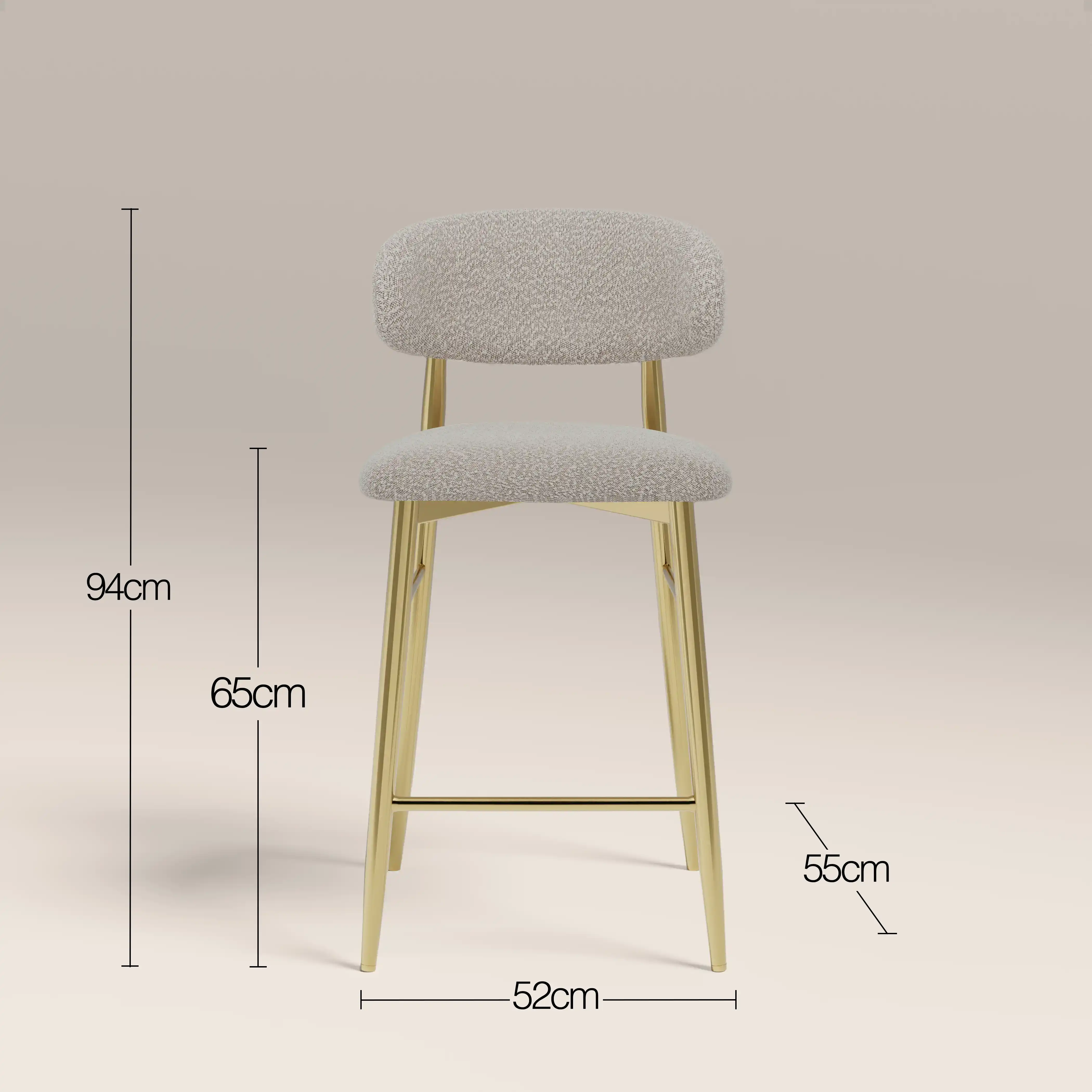 Halston Kitchen Stool | Speckled Stone Sustainable Boucle & Brass - Image 8