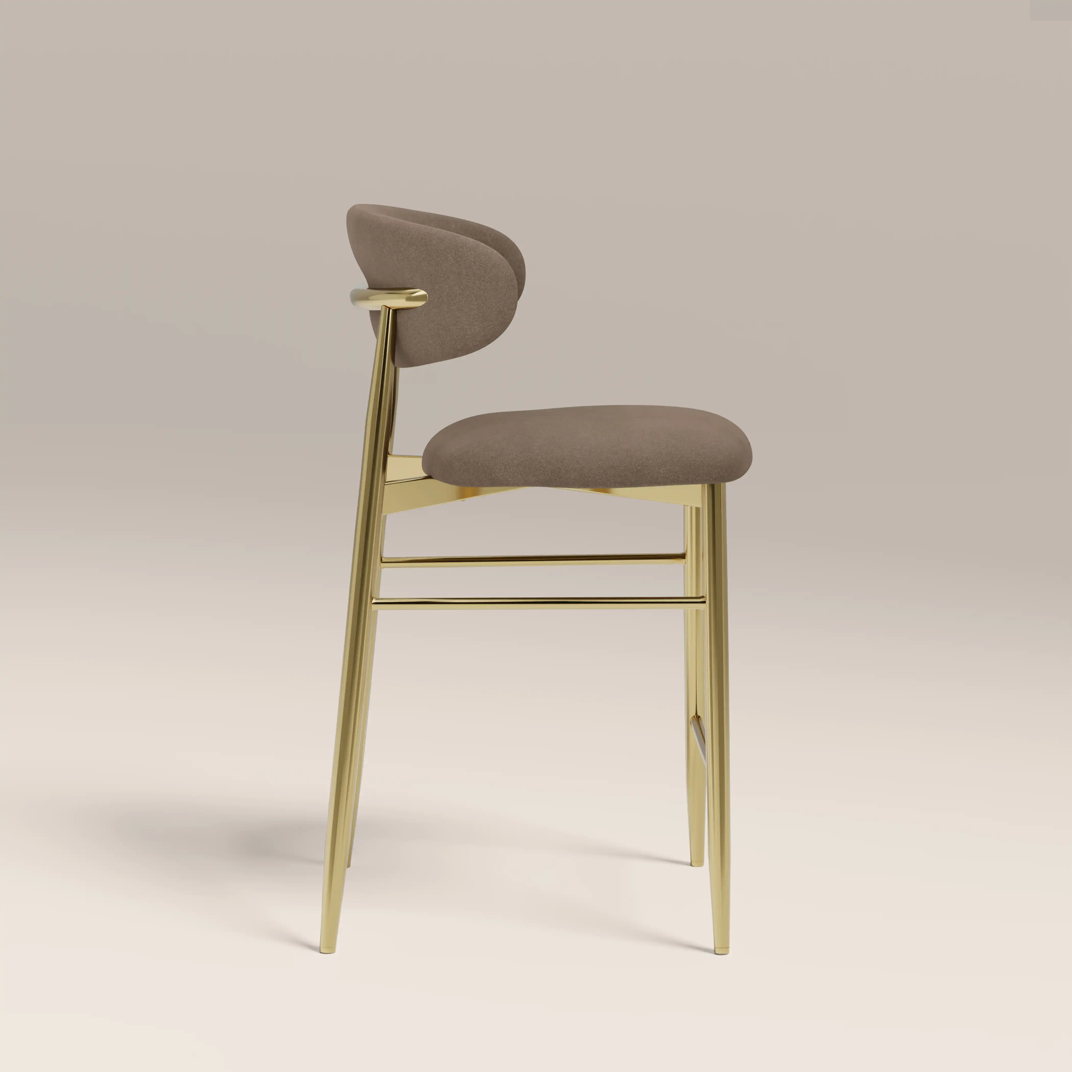 Halston Kitchen Stool | Truffle Brown Sustainable Mohair Velvet & Brass - Image 4