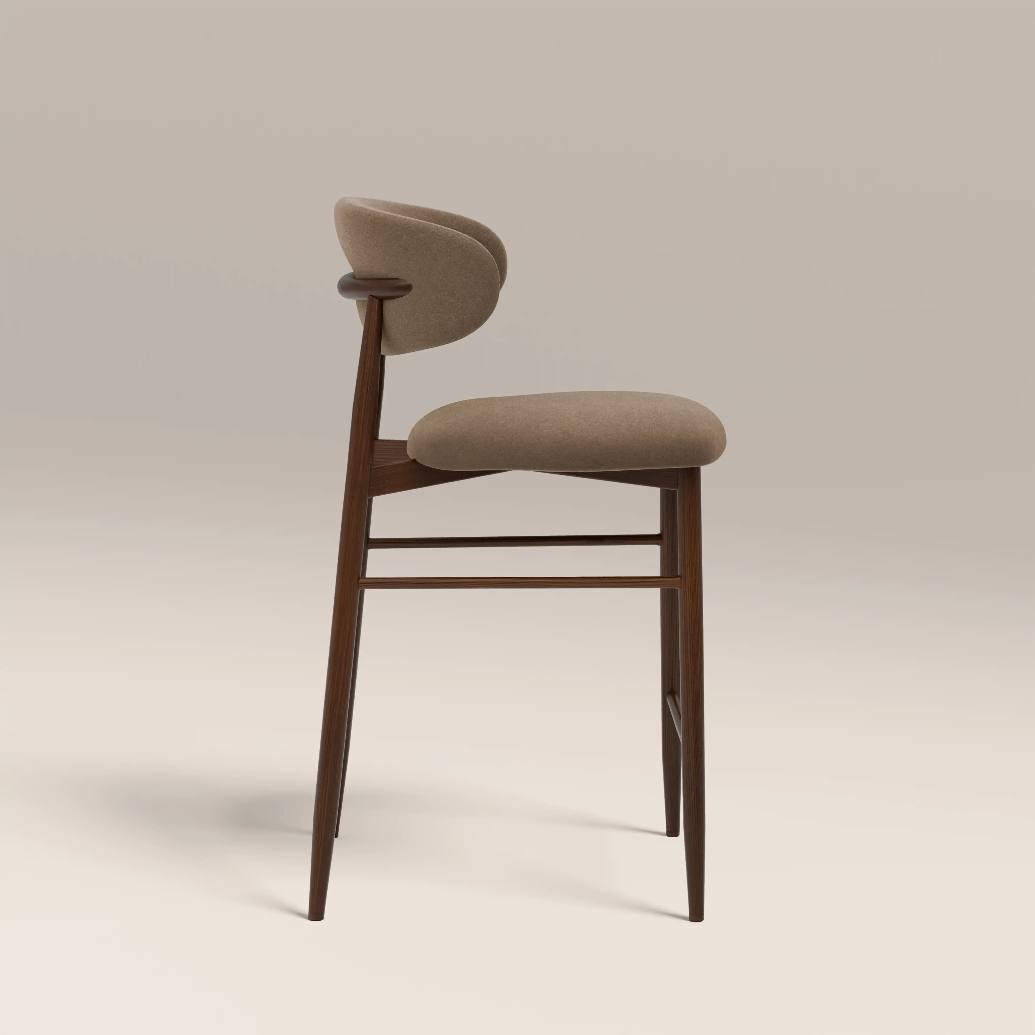 Halston Kitchen Stool | Truffle Brown Sustainable Mohair Velvet & Walnut - Image 4