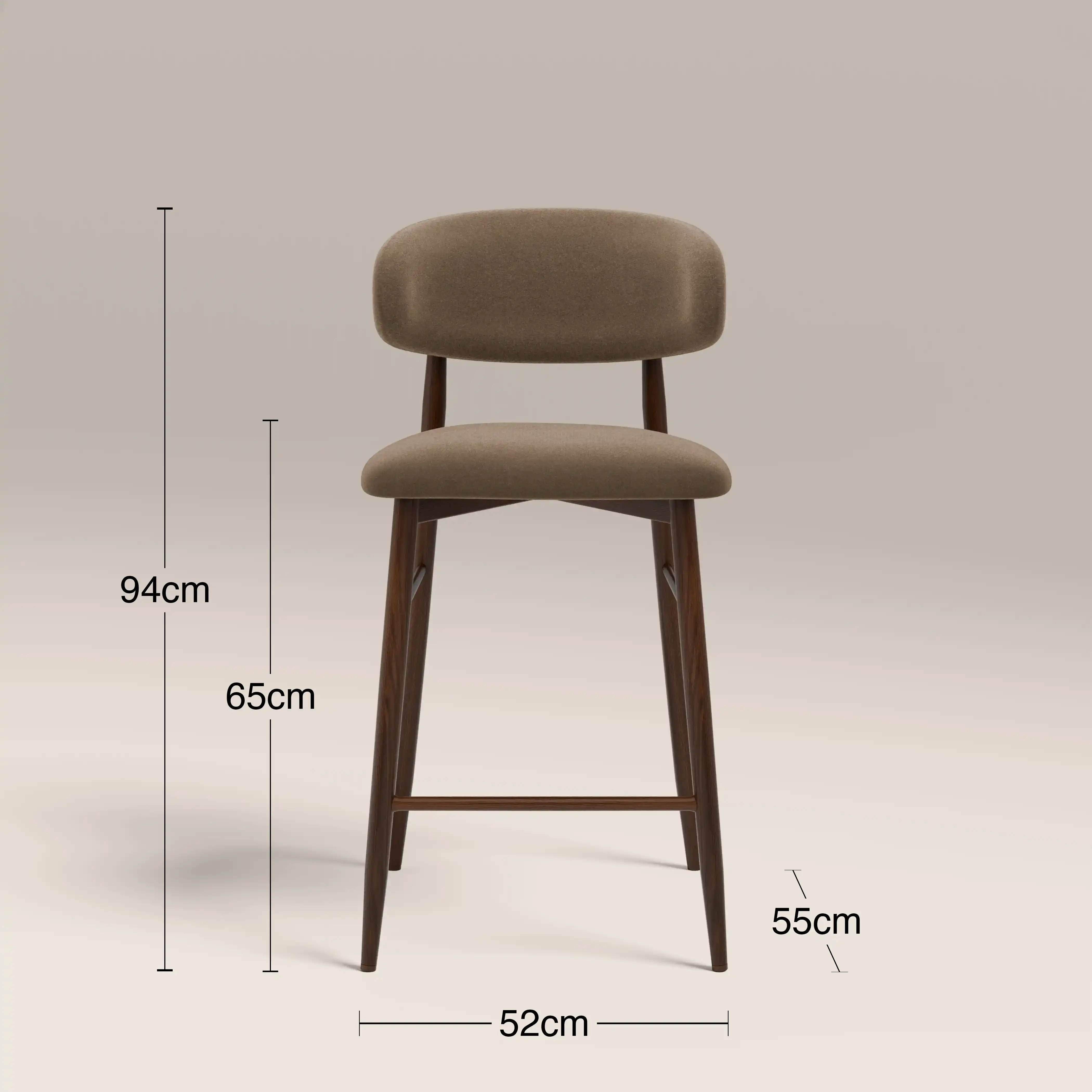 Halston Kitchen Stool | Truffle Brown Sustainable Mohair Velvet & Walnut - Image 7