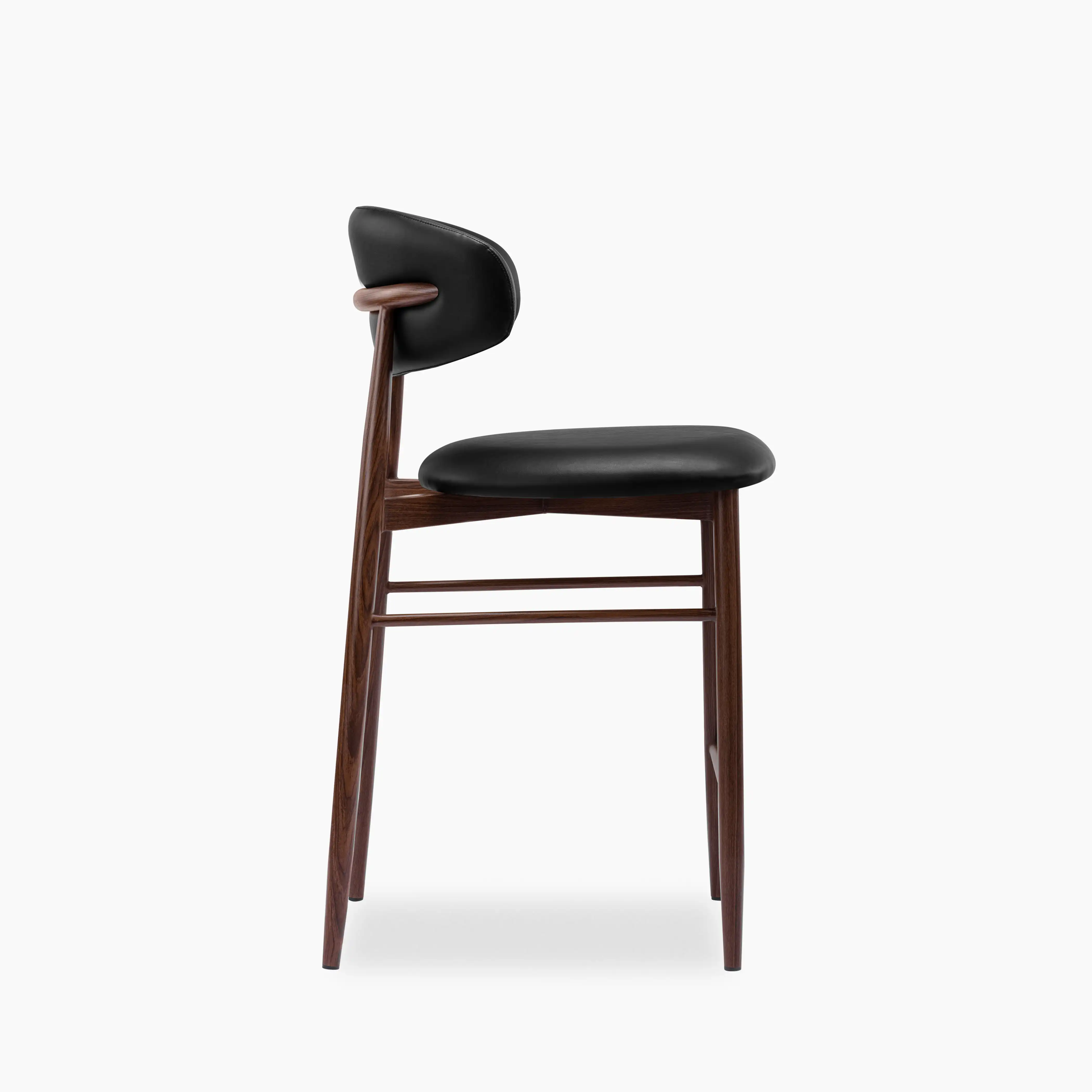 Halston Kitchen Stool | Vintage Black Faux Leather & Walnut - Image 4
