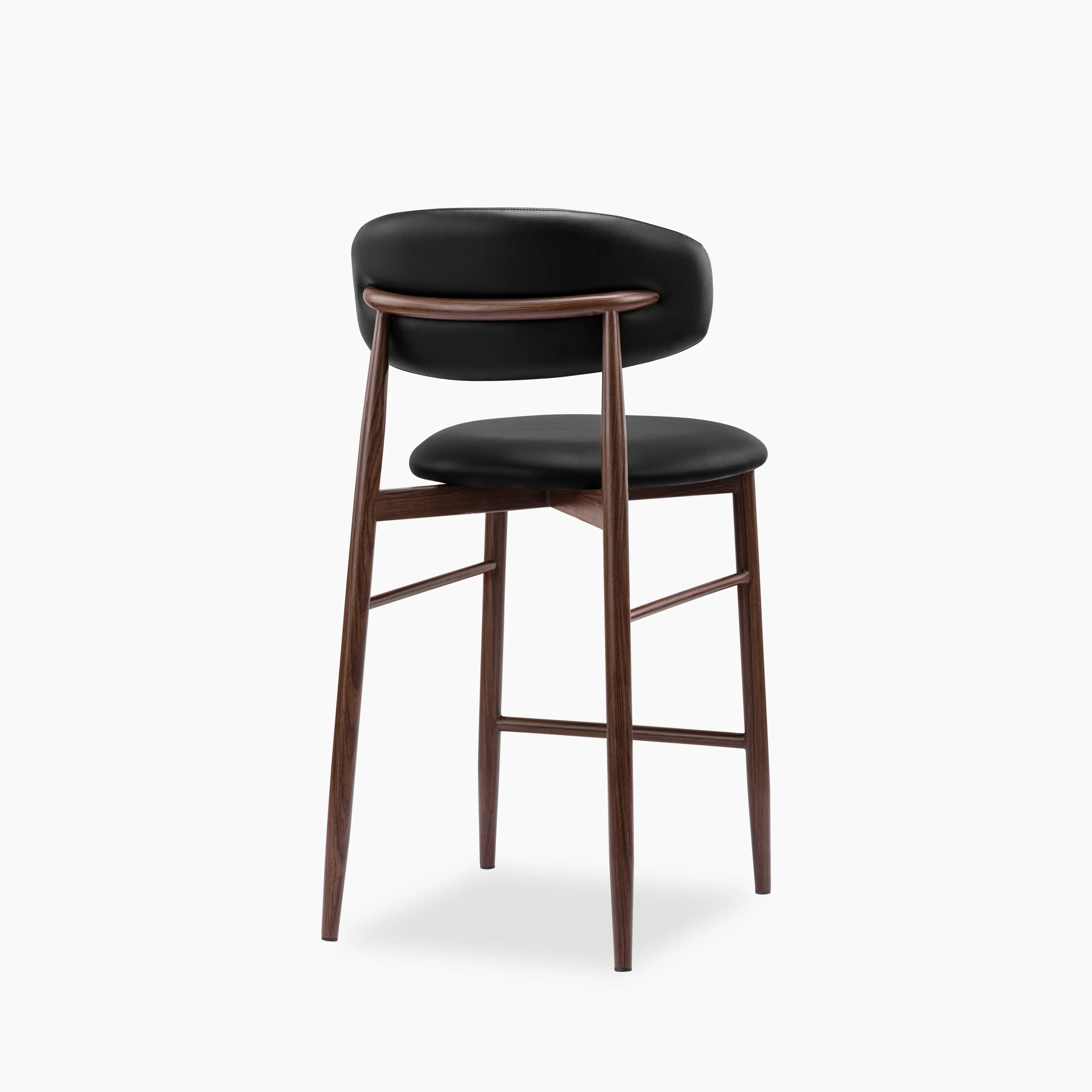 Halston Kitchen Stool | Vintage Black Faux Leather & Walnut - Image 6