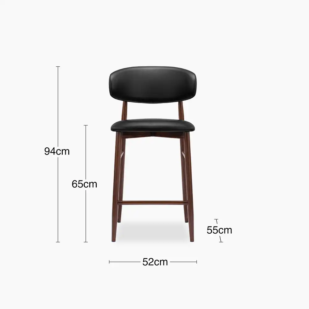 Halston Kitchen Stool | Vintage Black Faux Leather & Walnut - Image 7