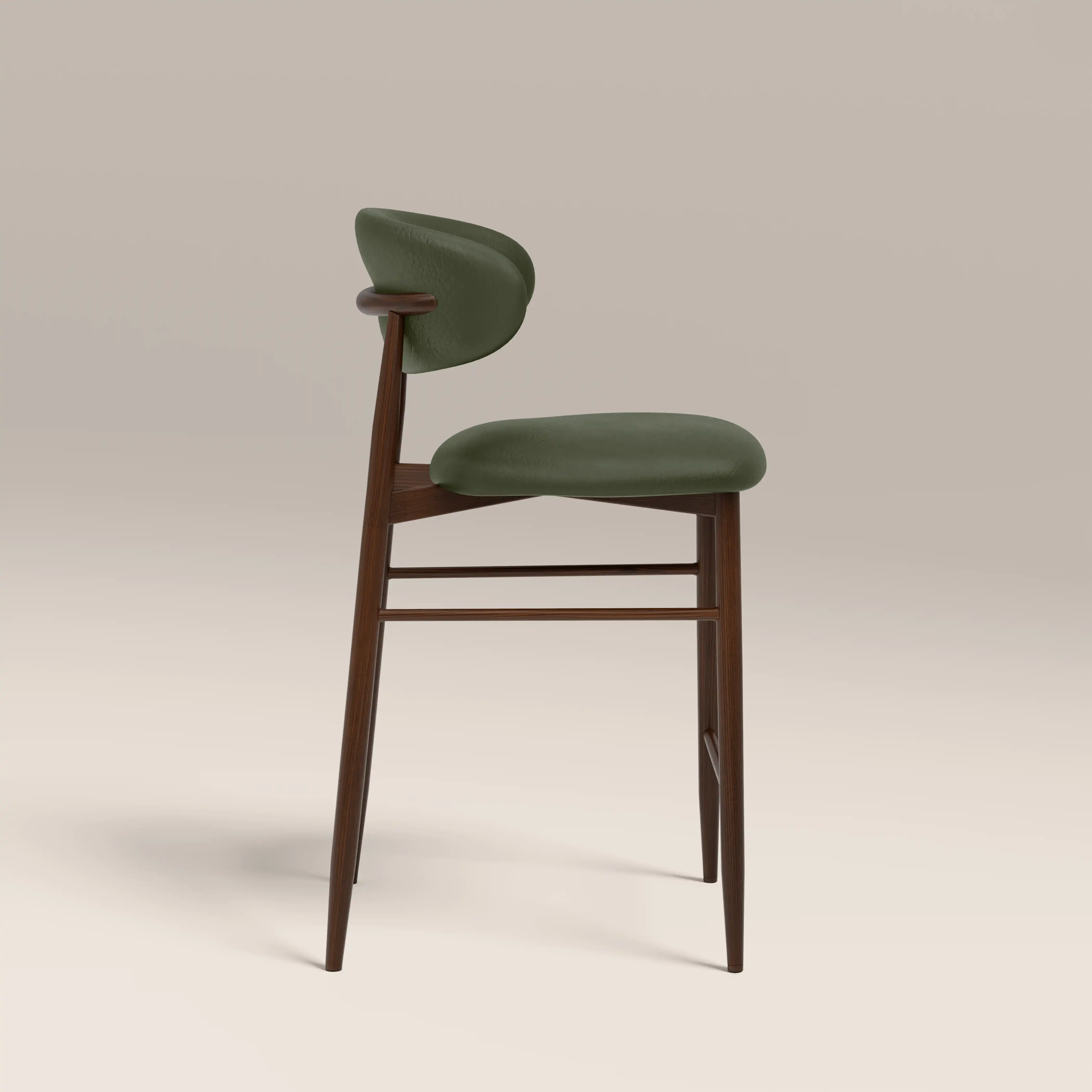 Halston Kitchen Stool | Vintage Green Faux Leather & Walnut - Image 4