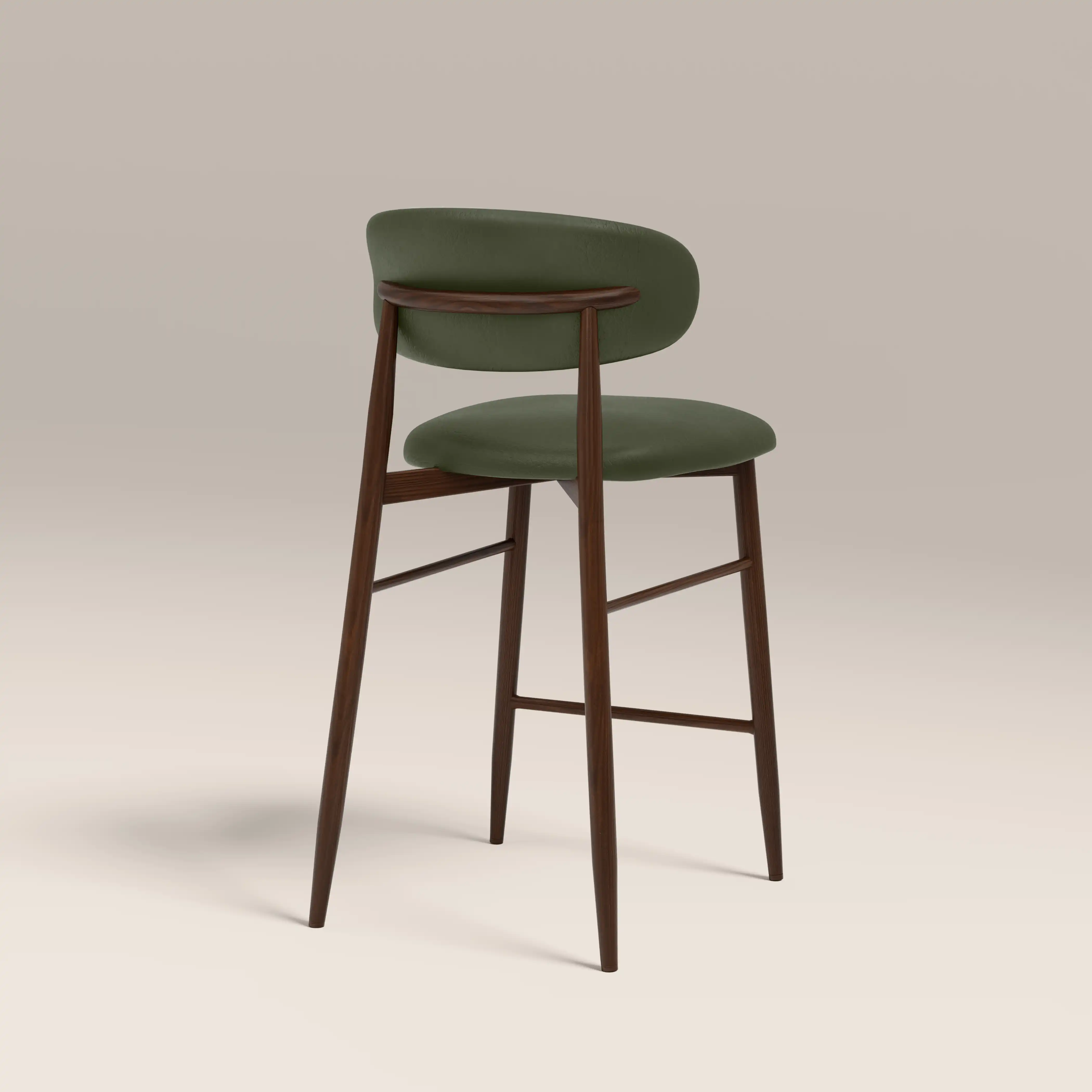Halston Kitchen Stool | Vintage Green Faux Leather & Walnut - Image 5