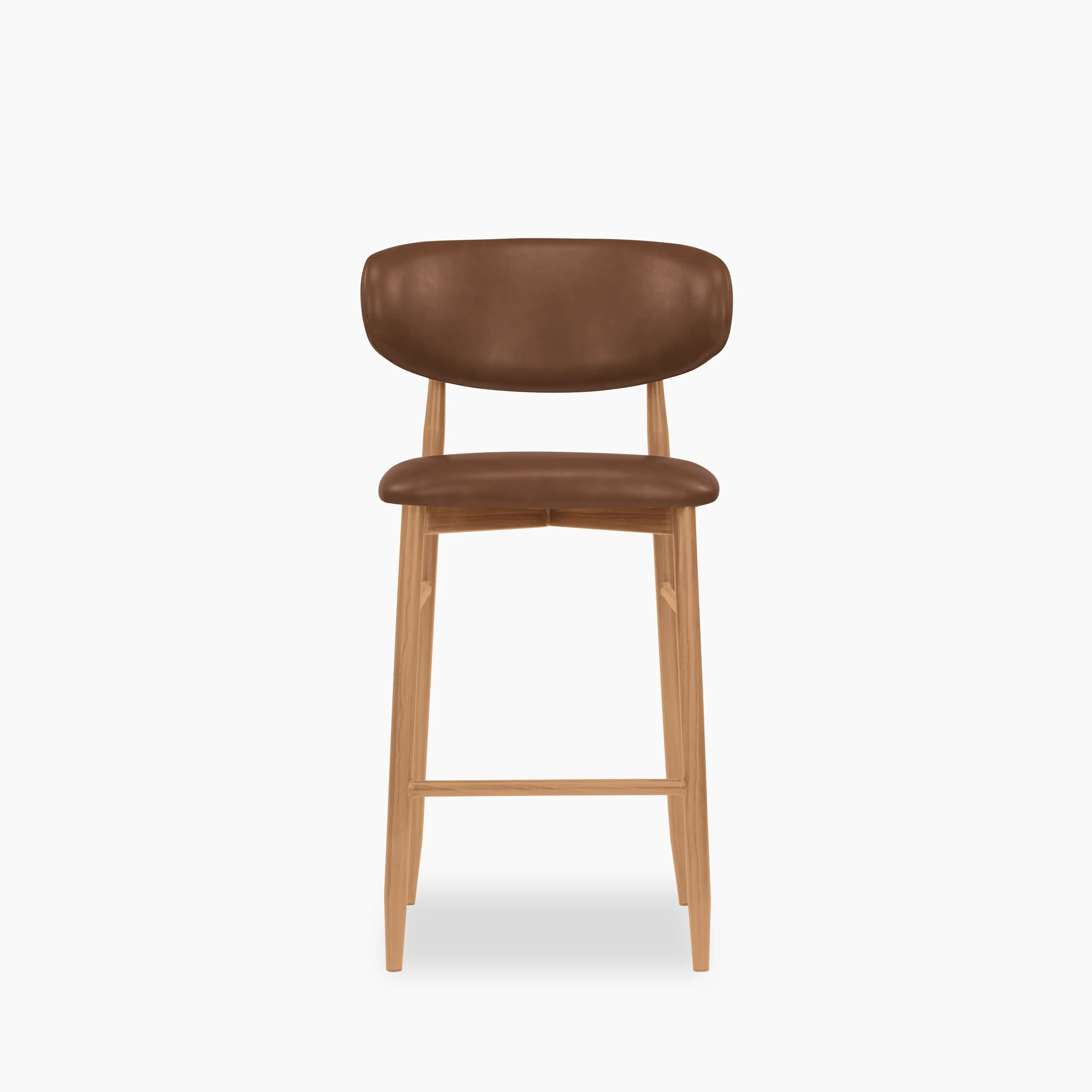 Halston Kitchen Stool | Vintage Tan Faux Leather & Oak - Image 3