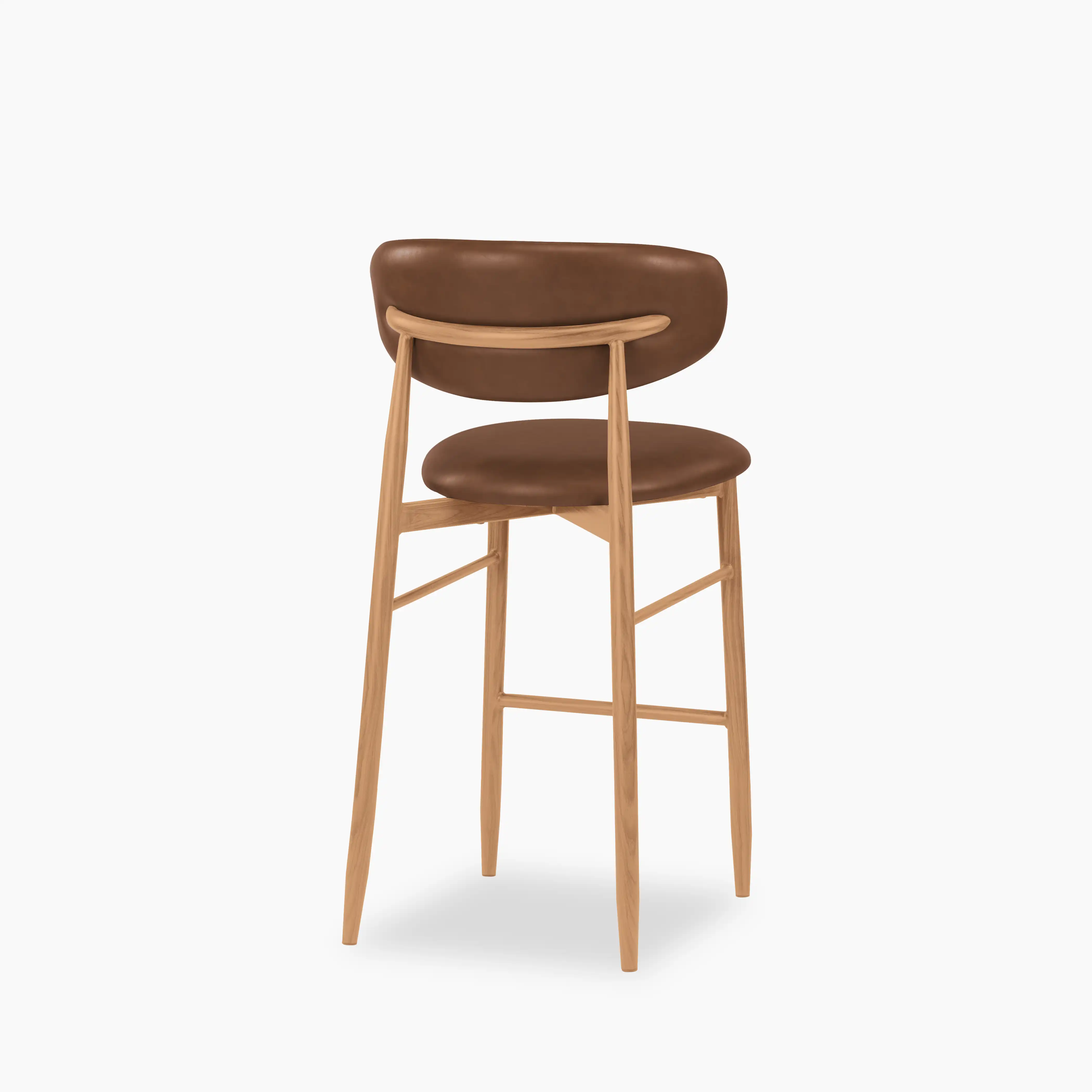 Halston Kitchen Stool | Vintage Tan Faux Leather & Oak - Image 6