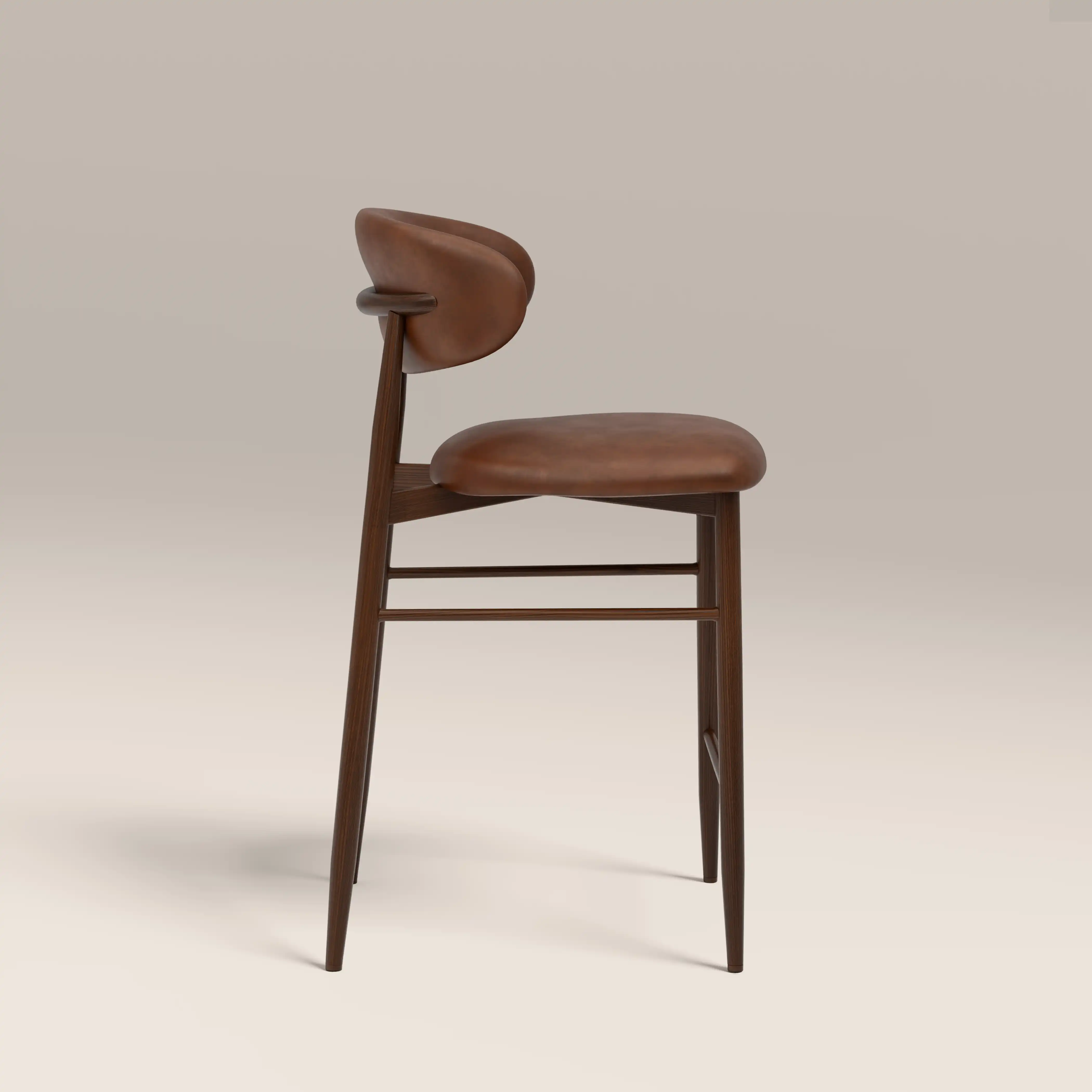 Halston Kitchen Stool | Vintage Tan Faux Leather & Walnut - Image 4