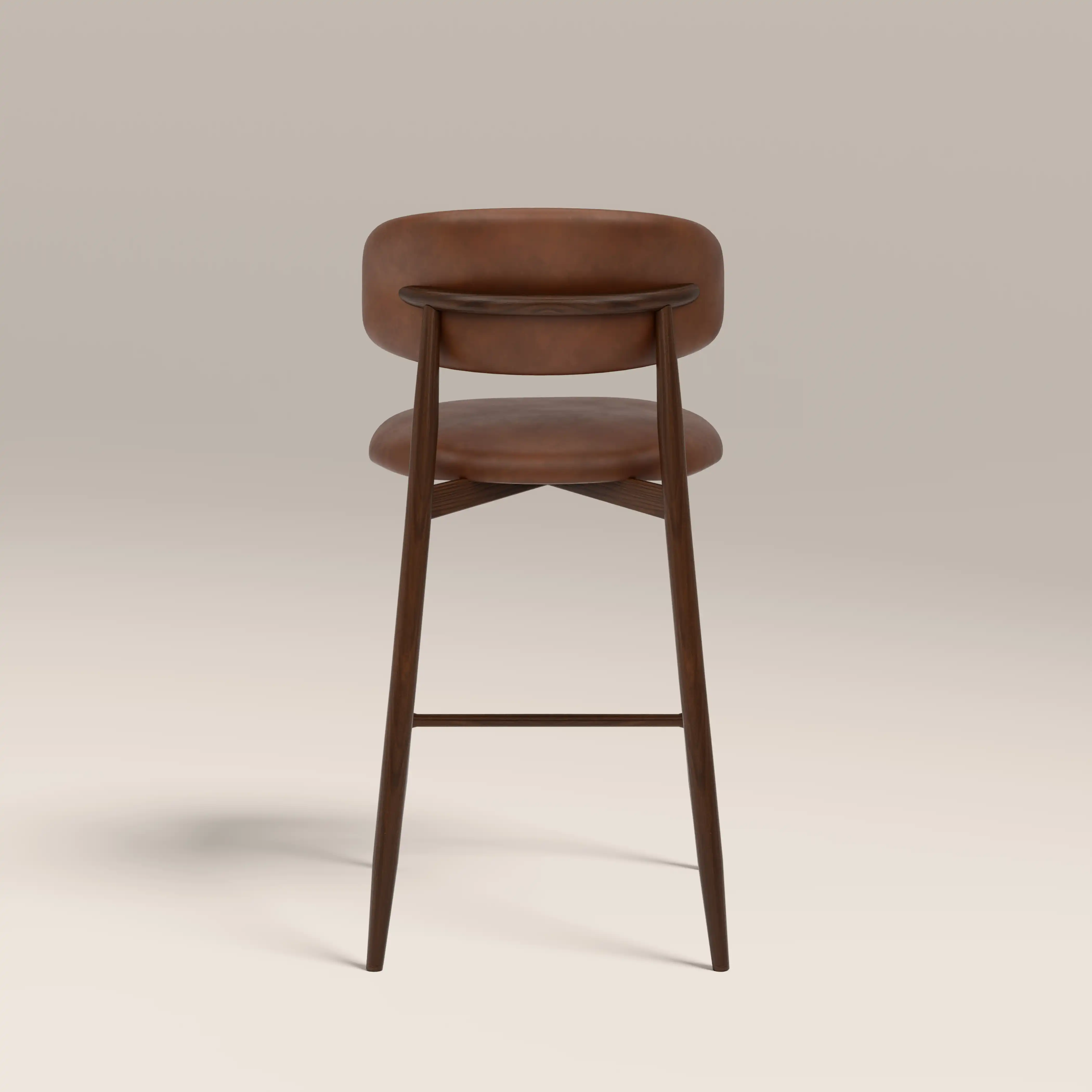 Halston Kitchen Stool | Vintage Tan Faux Leather & Walnut - Image 6