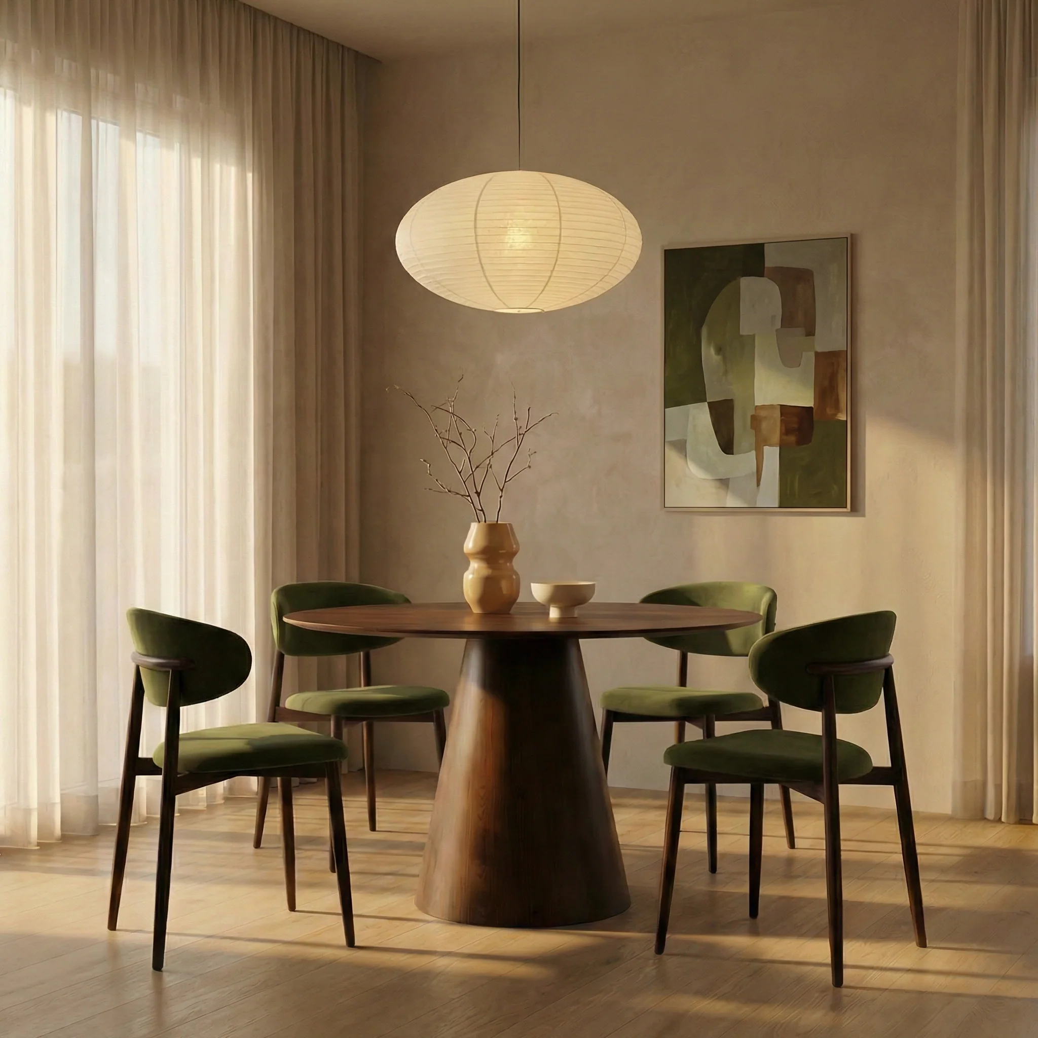 Halston Wooden Dining Chair | Moss Green Sustainable Mohair Velvet & Walnut - Image 2