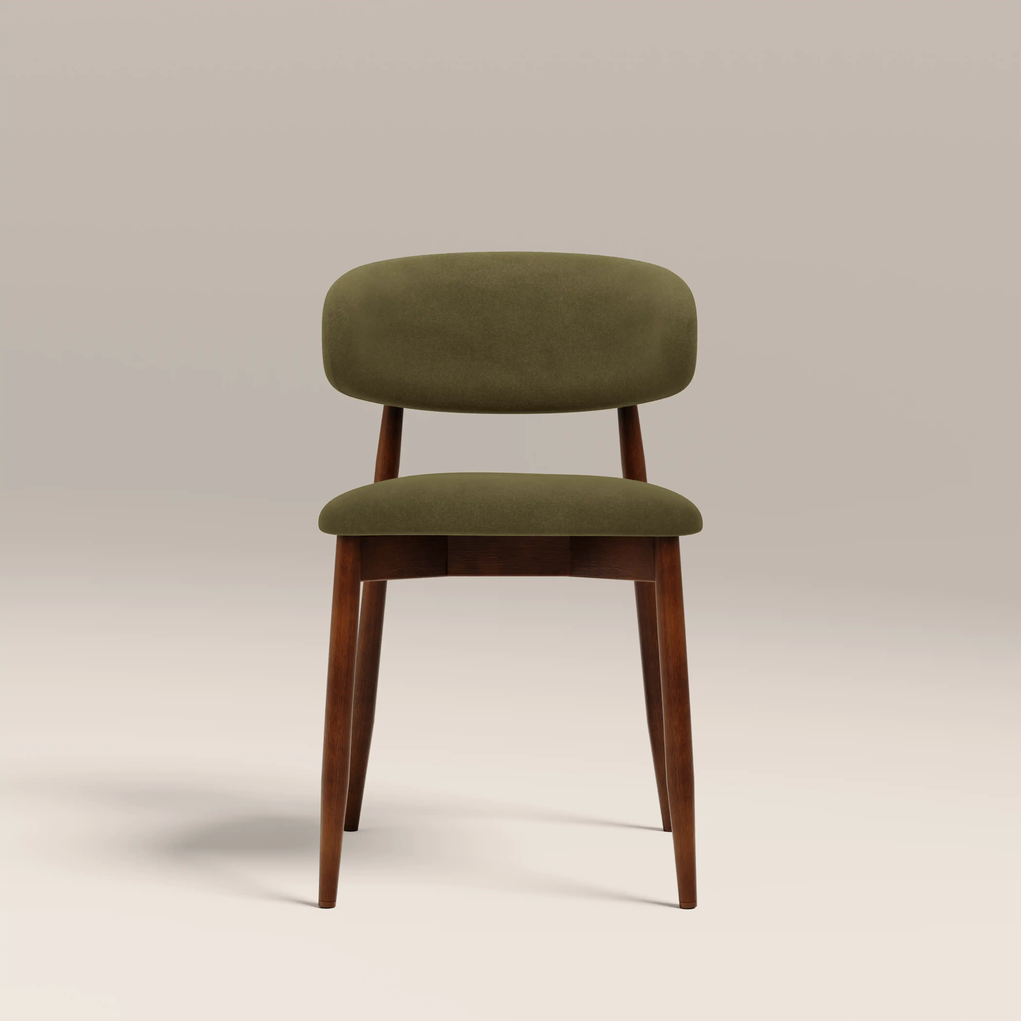 Halston Wooden Dining Chair | Moss Green Sustainable Mohair Velvet & Walnut - Image 3