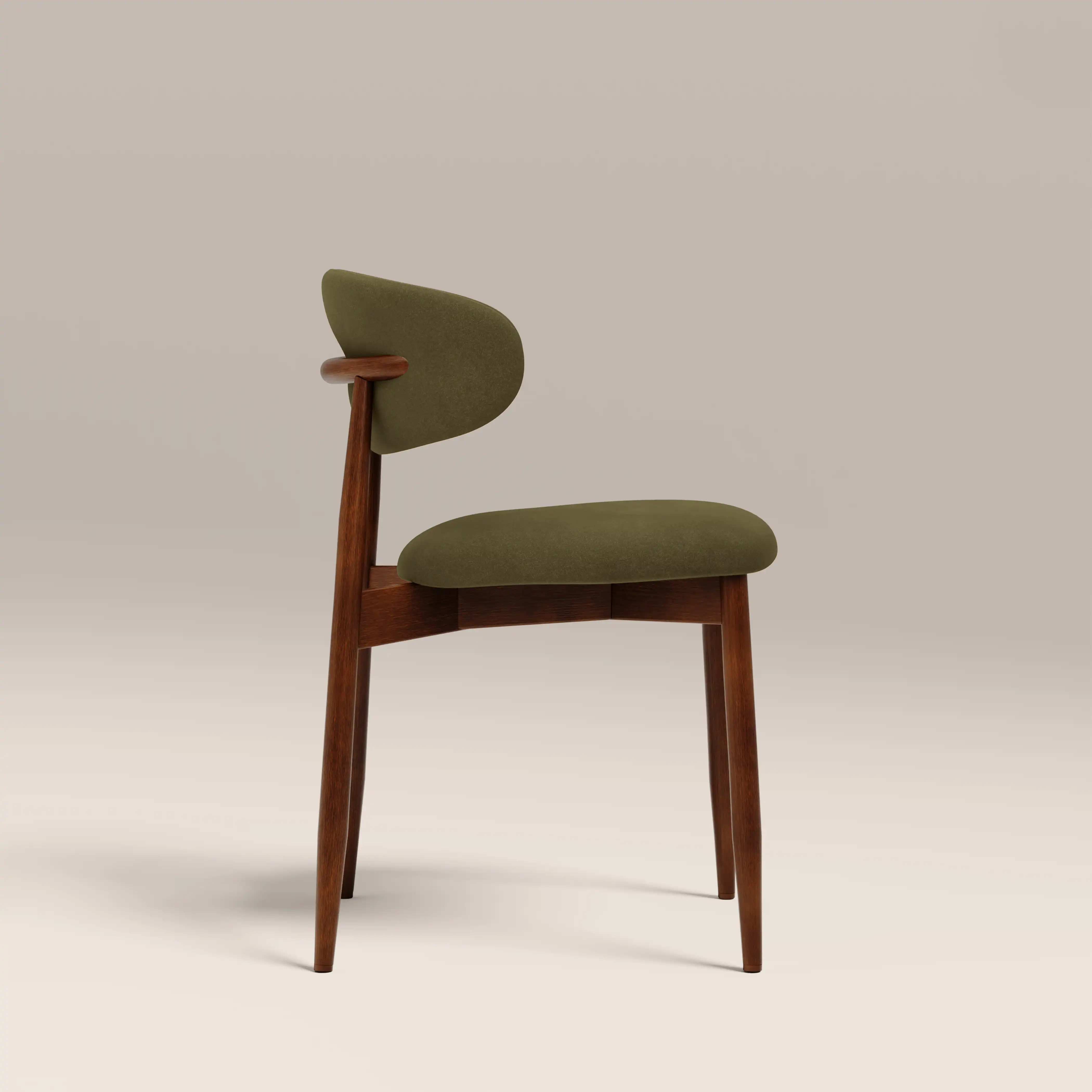 Halston Wooden Dining Chair | Moss Green Sustainable Mohair Velvet & Walnut - Image 5