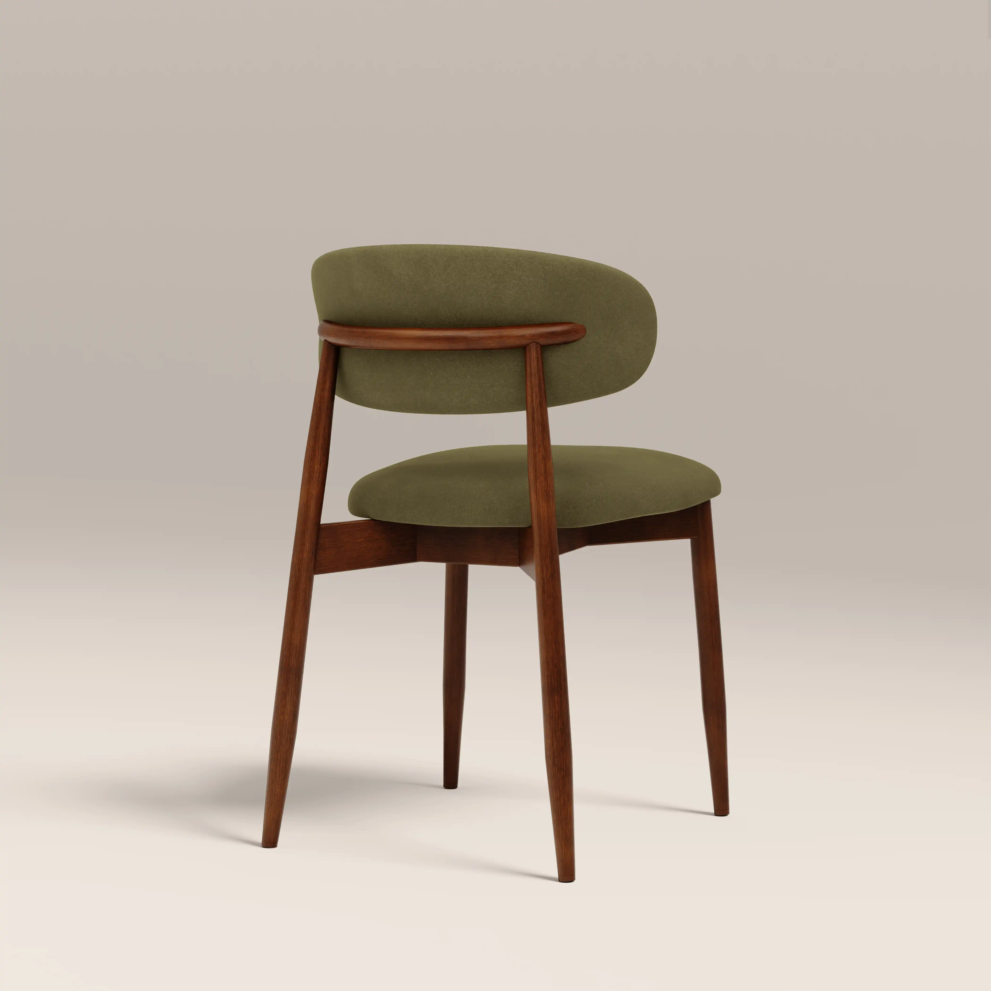 Halston Wooden Dining Chair | Moss Green Sustainable Mohair Velvet & Walnut - Image 6