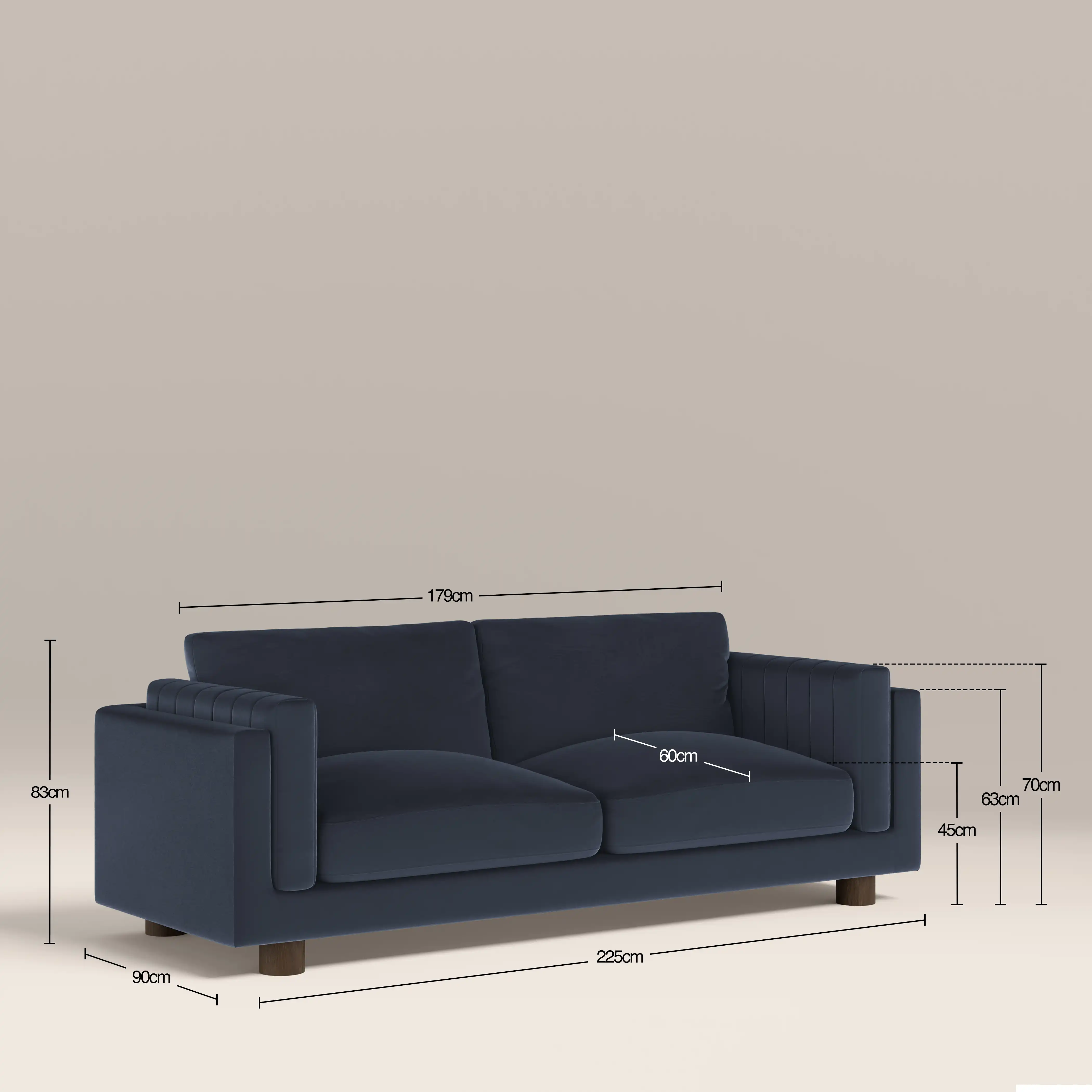 Halton 3 Seater Sofa | Dark Blue Sustainable Velvet - Image 7