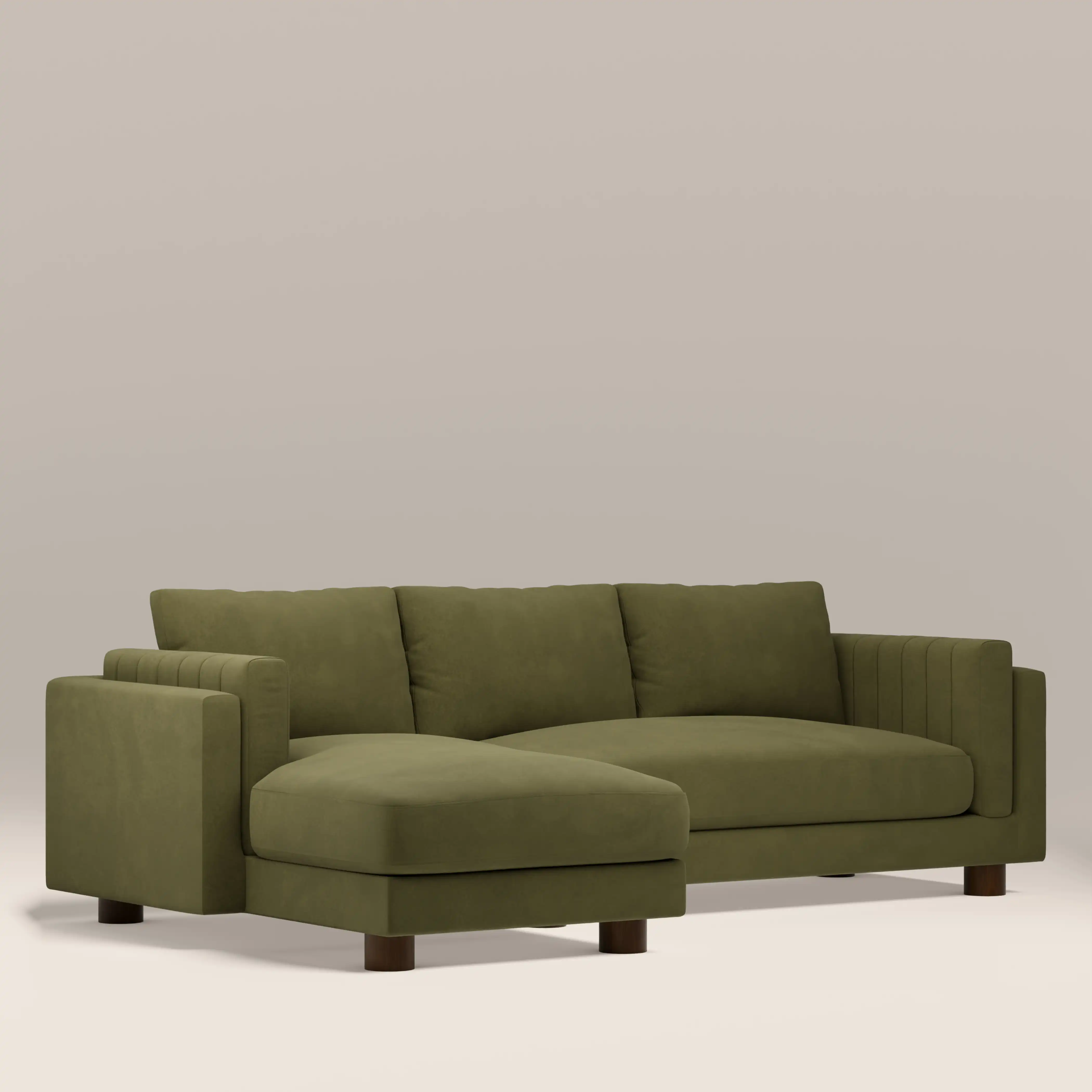 Halton Left Hand Chaise Sofa | Moss Green Sustainable Mohair Velvet - Image 2