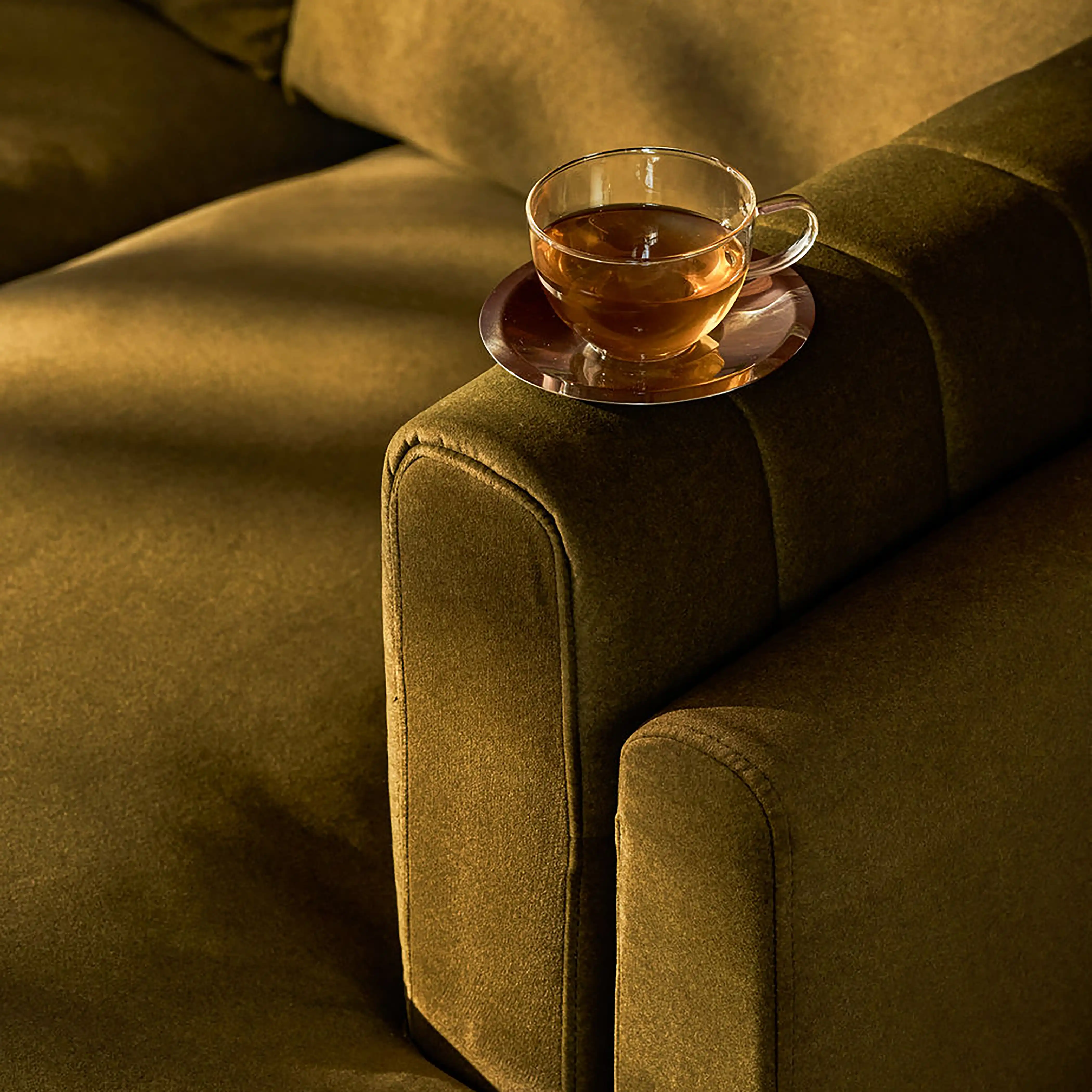 Halton Left Hand Chaise Sofa | Moss Green Sustainable Mohair Velvet - Image 4
