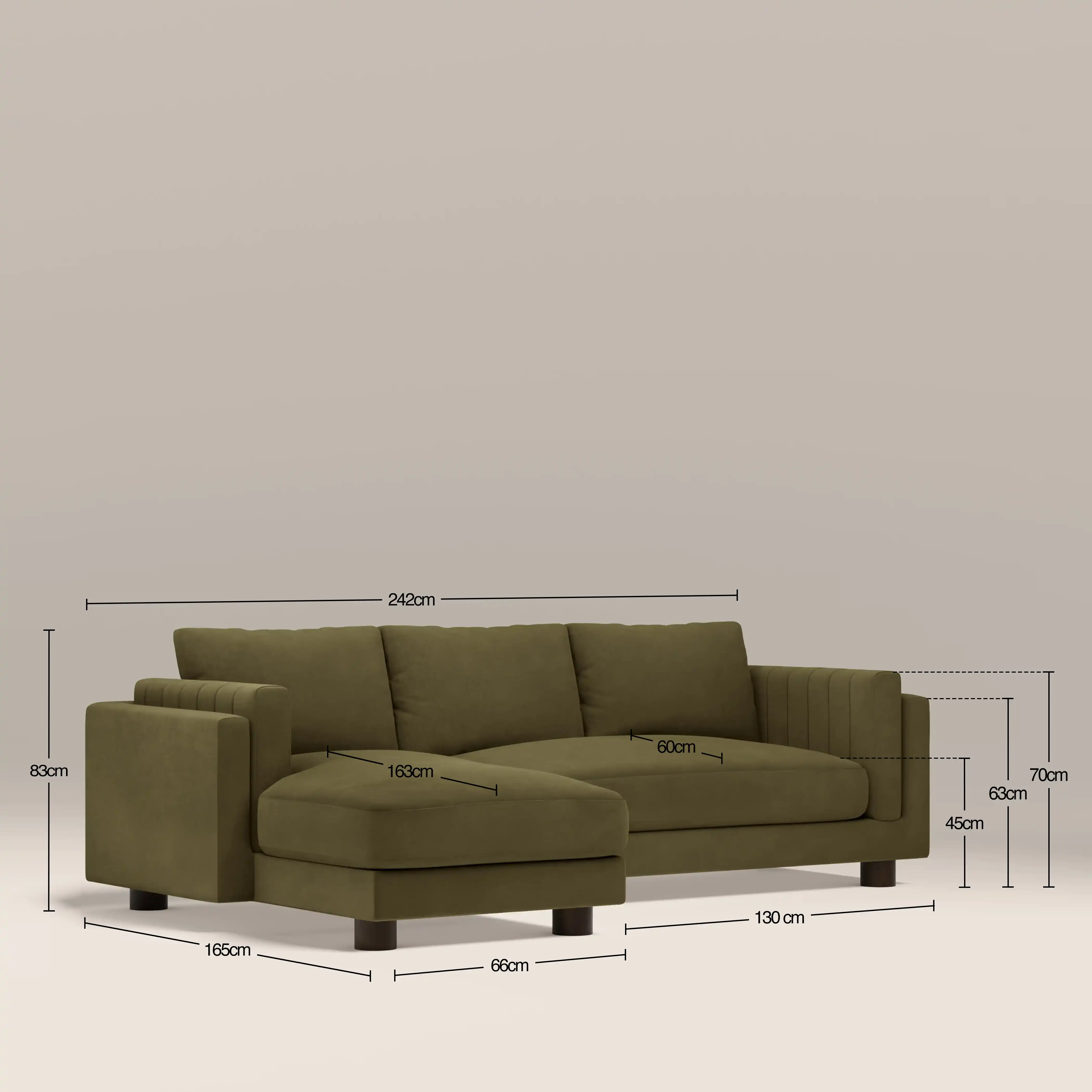Halton Left Hand Chaise Sofa | Moss Green Sustainable Mohair Velvet - Image 8