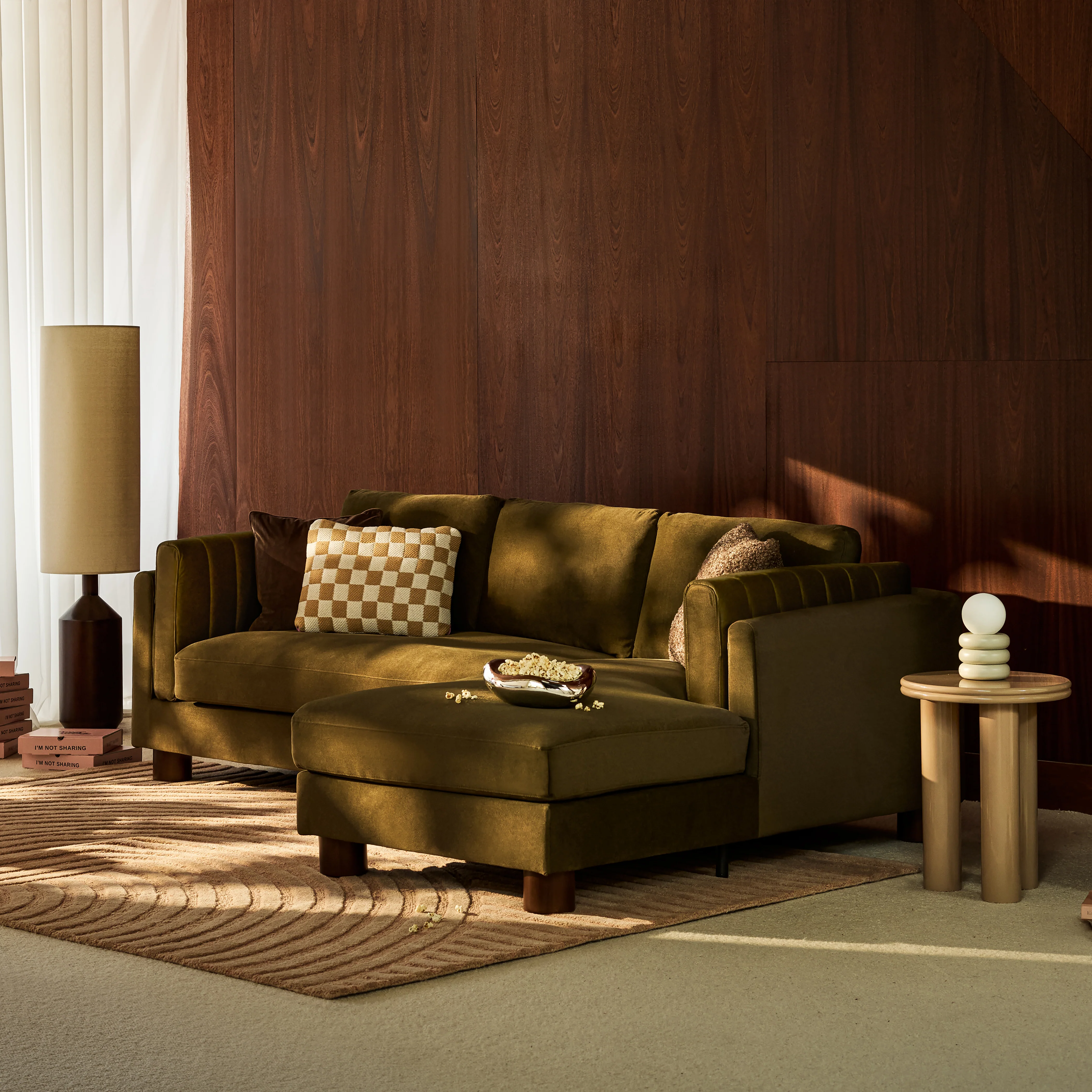 Halton Right Hand Chaise Sofa | Moss Green Sustainable Mohair Velvet - Image 2
