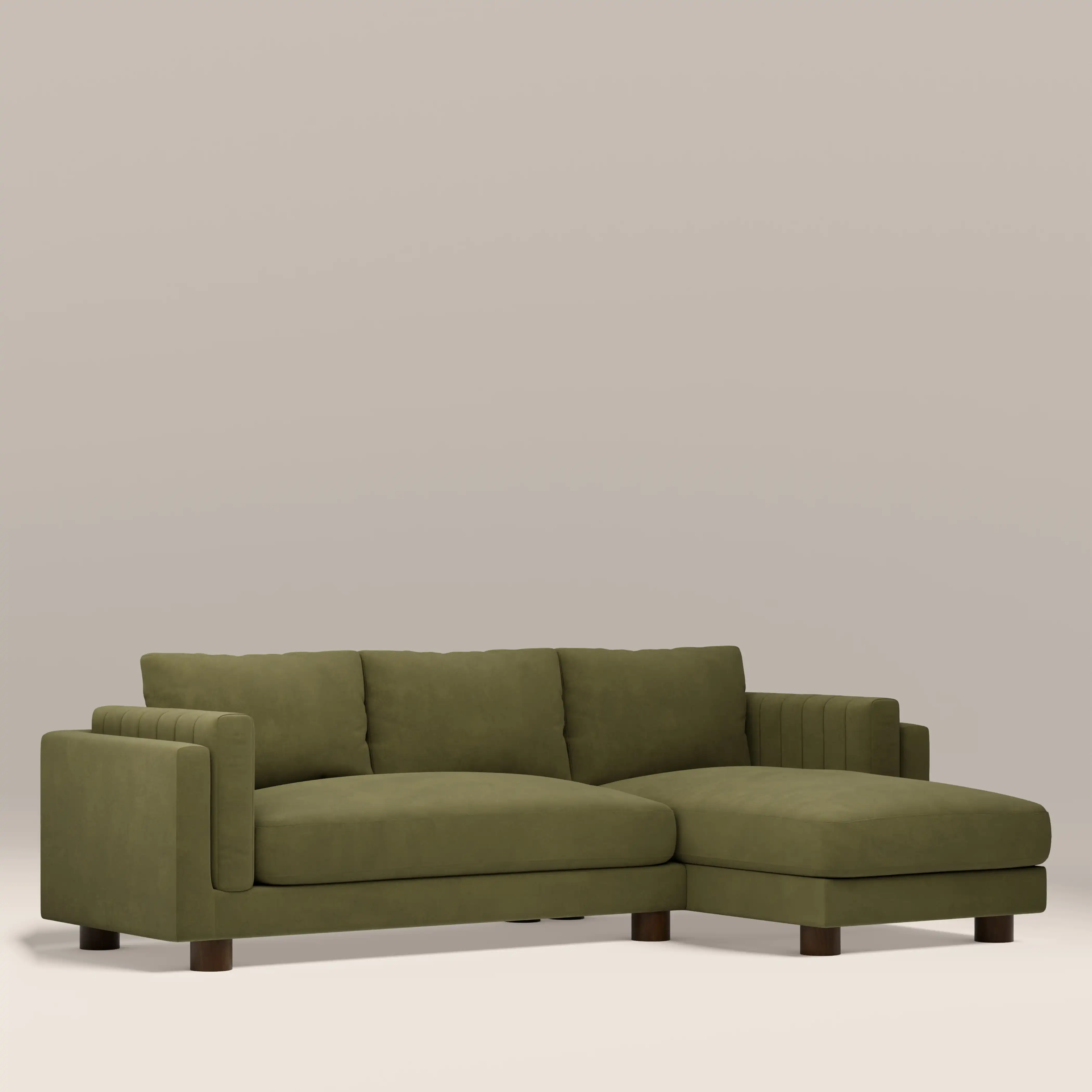 Halton Right Hand Chaise Sofa | Moss Green Sustainable Mohair Velvet - Image 4