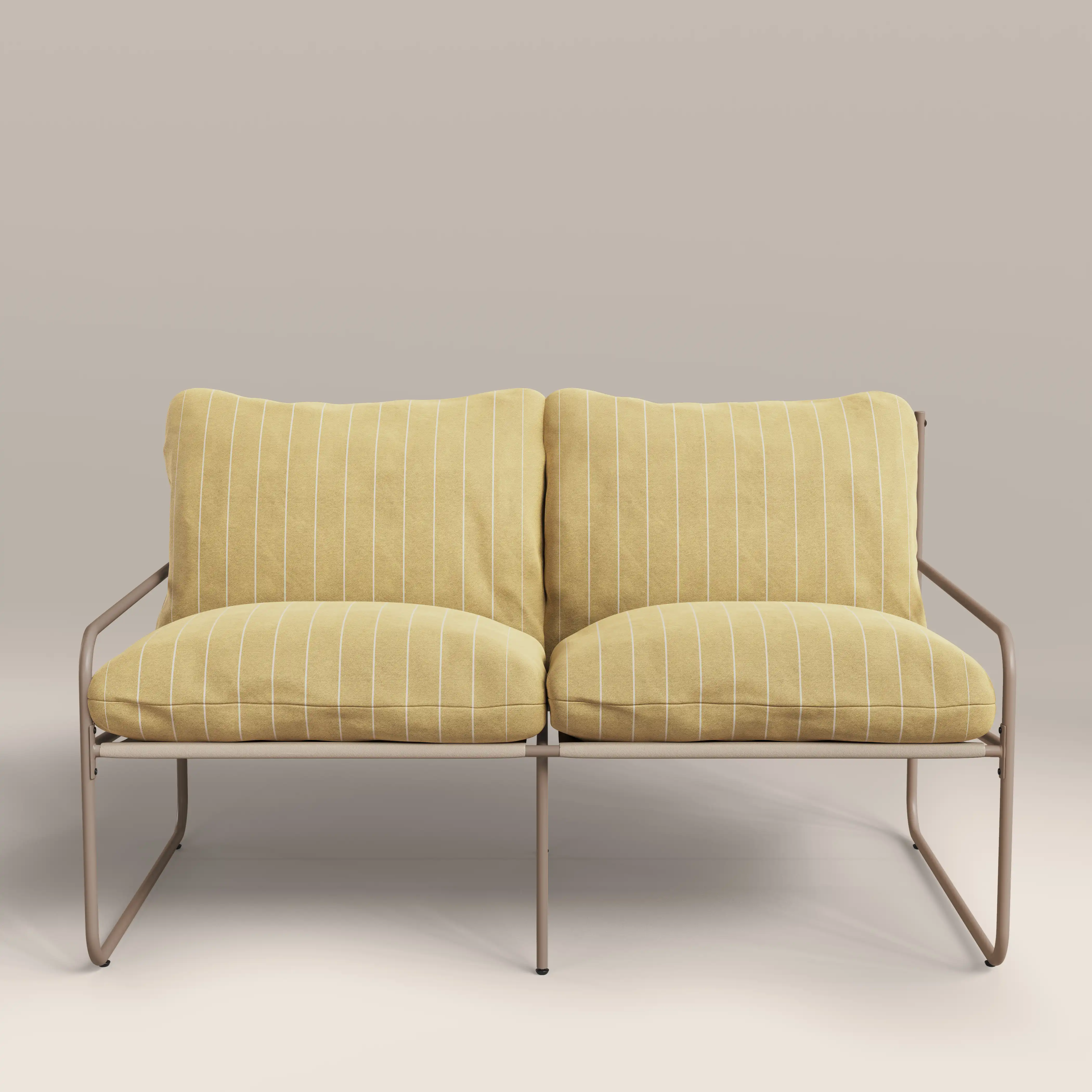 Harris 2 Seater Garden Sofa | Butter Yellow Stripe & Taupe - Image 2