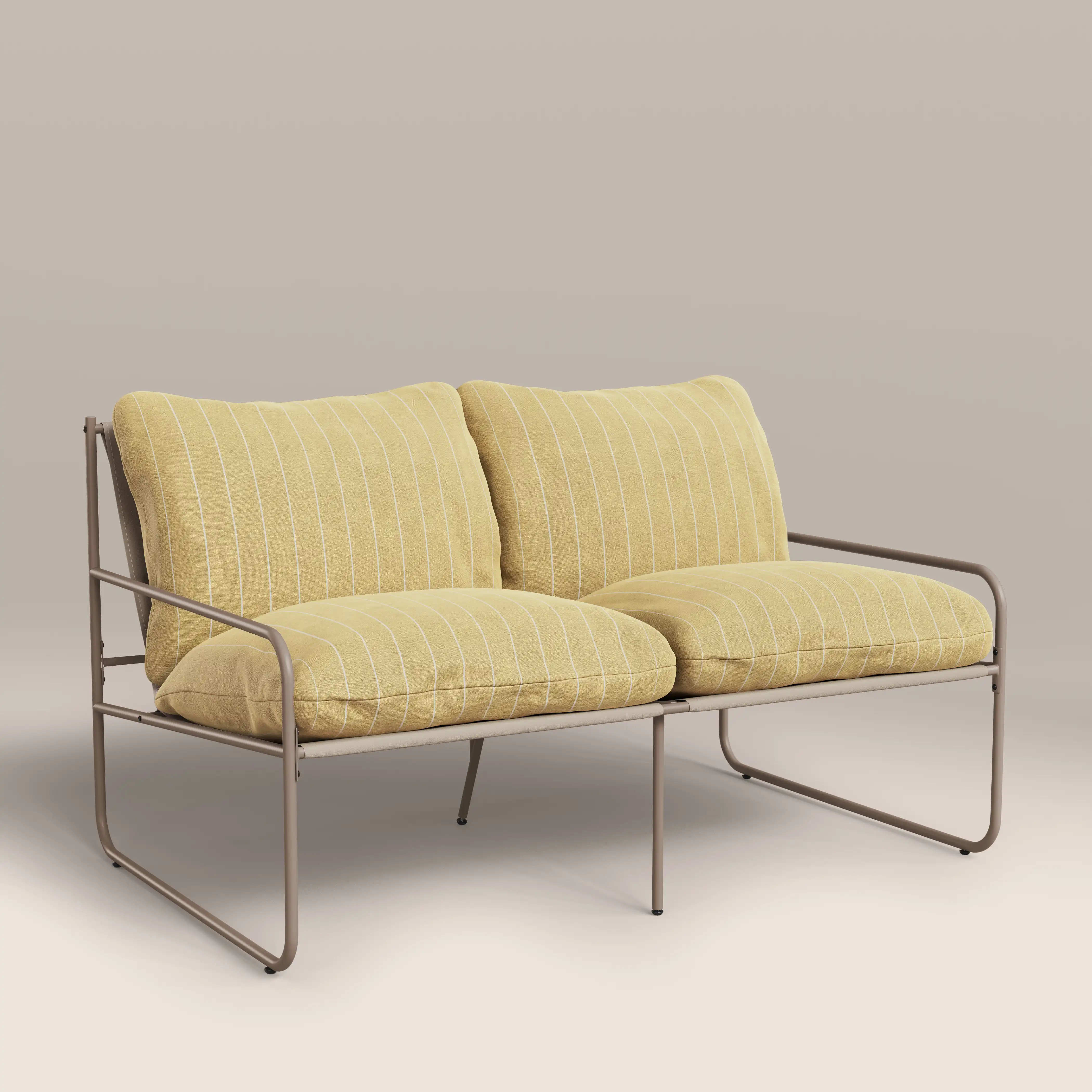 Harris 2 Seater Garden Sofa | Butter Yellow Stripe & Taupe - Image 4