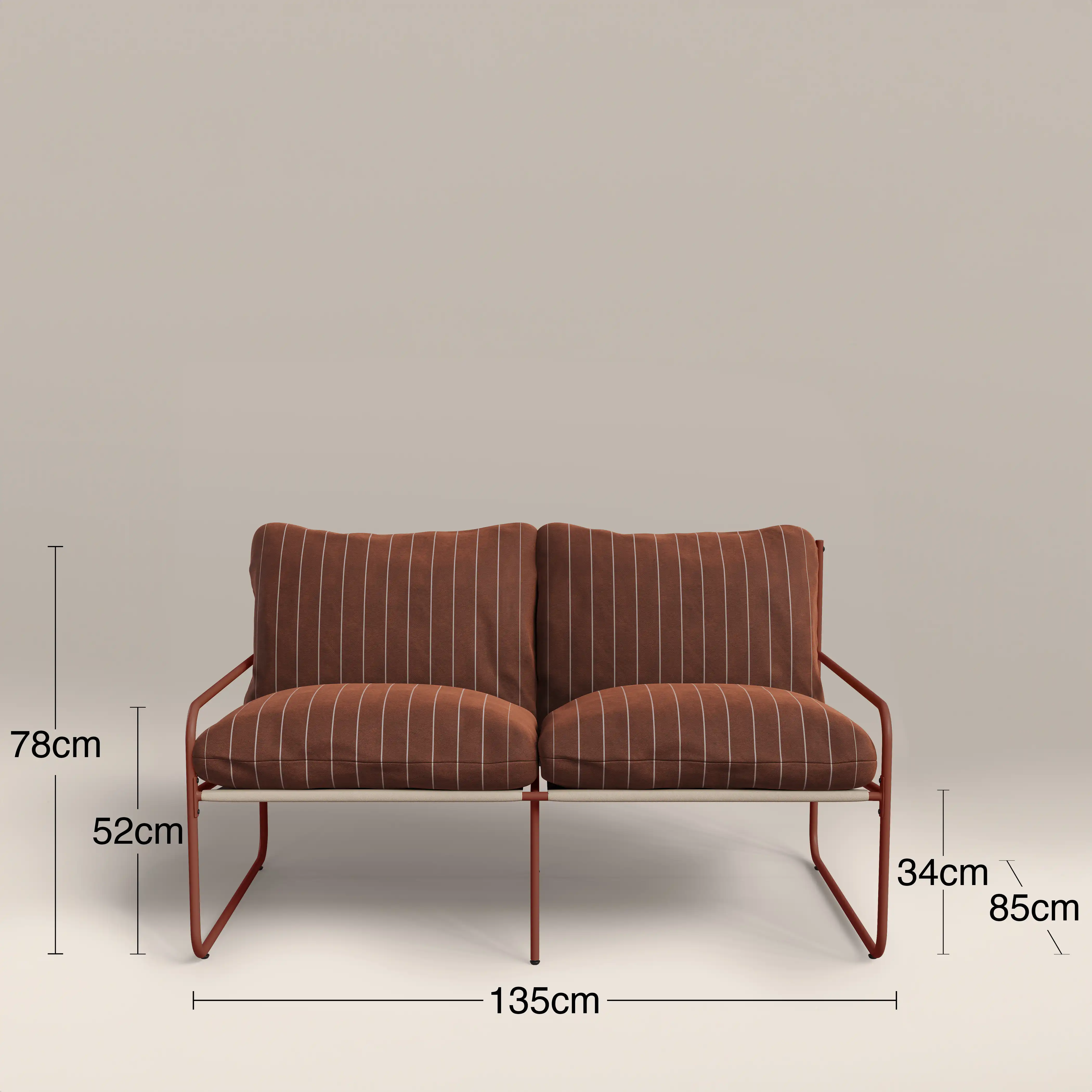 Harris 2 Seater Garden Sofa | Rust Red Stripe & Red - Image 6