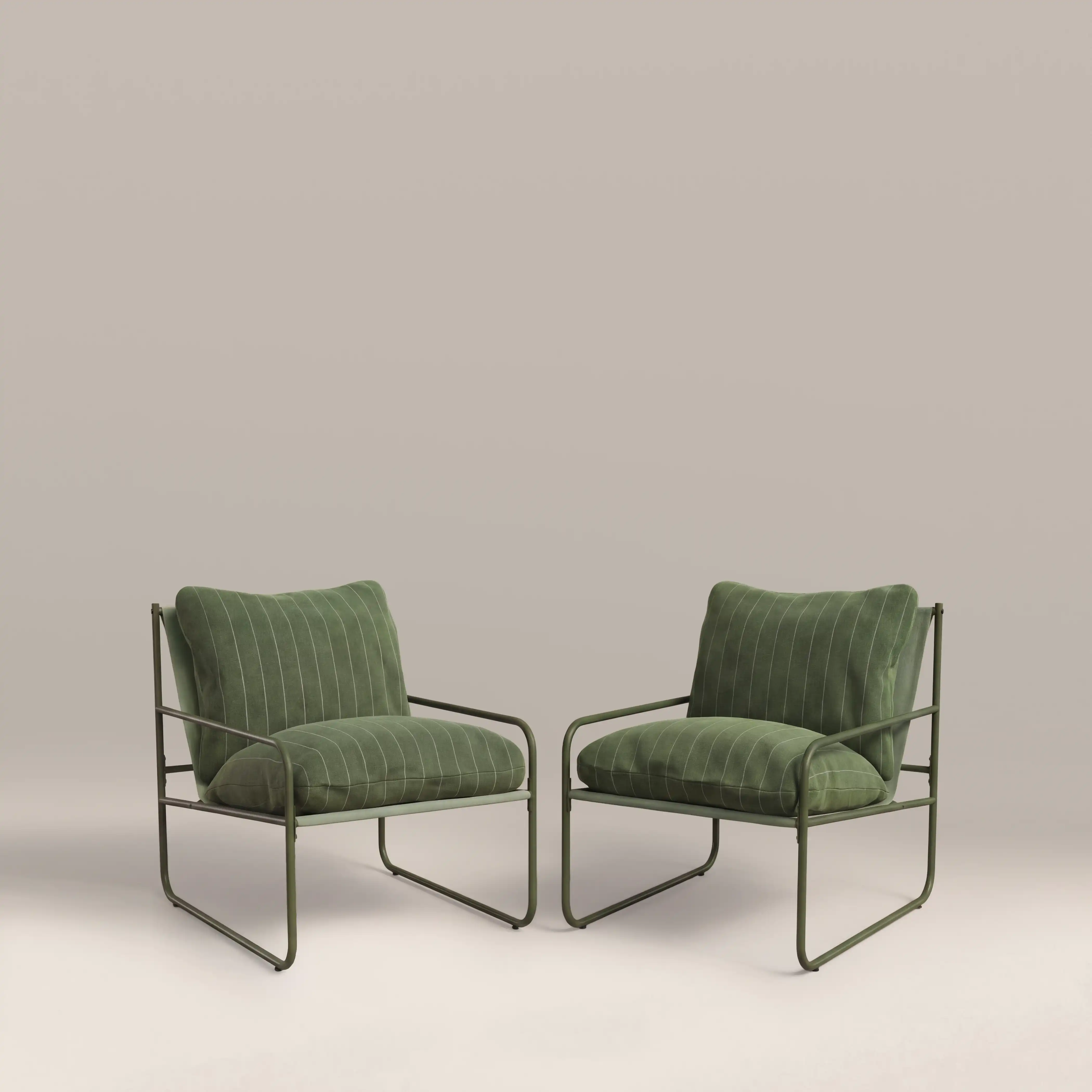 Harris Garden Armchair Set | Moss Green Stripe & Moss Green - Image 2