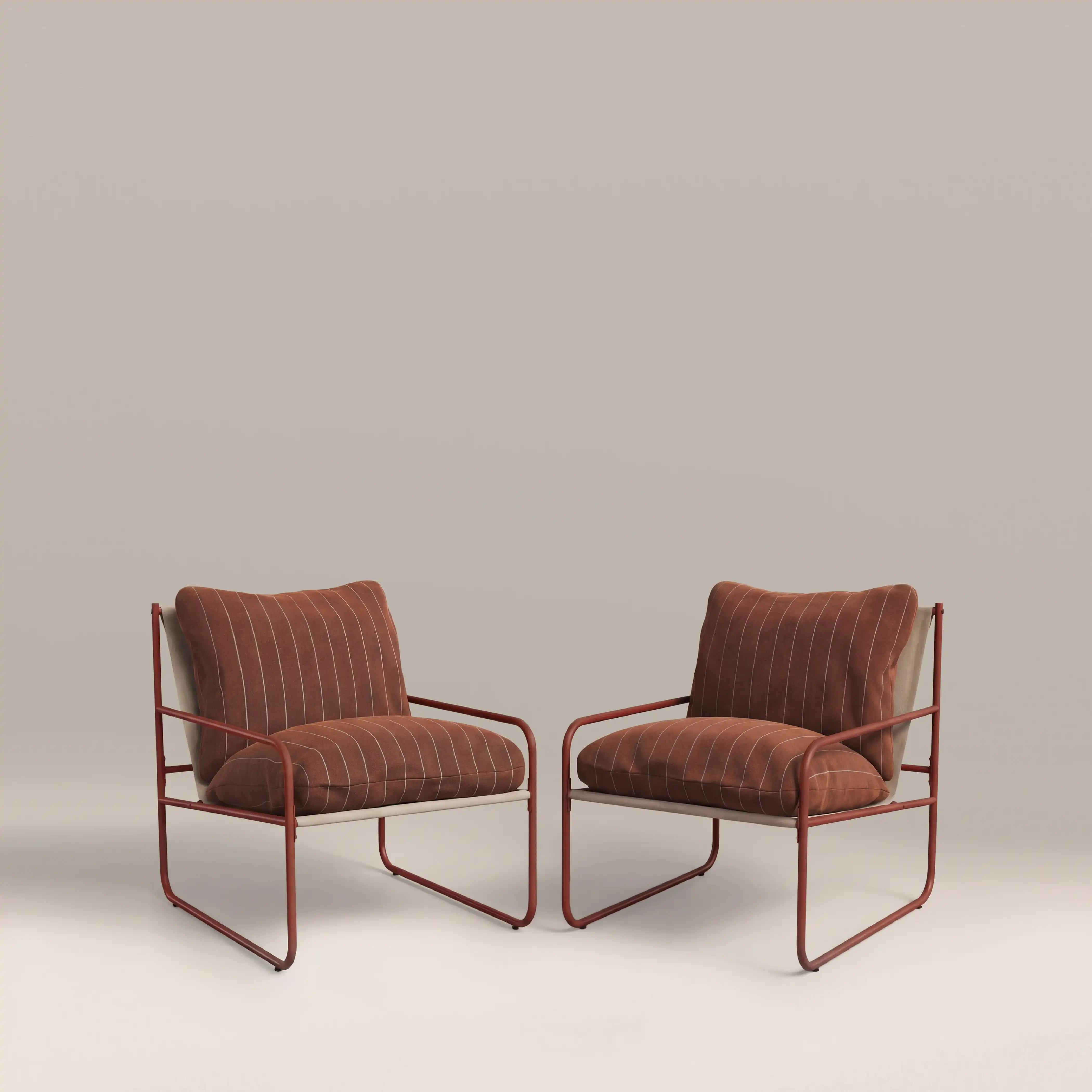 Harris Garden Armchair Set |  Rust Red Stripe & Red - Image 2