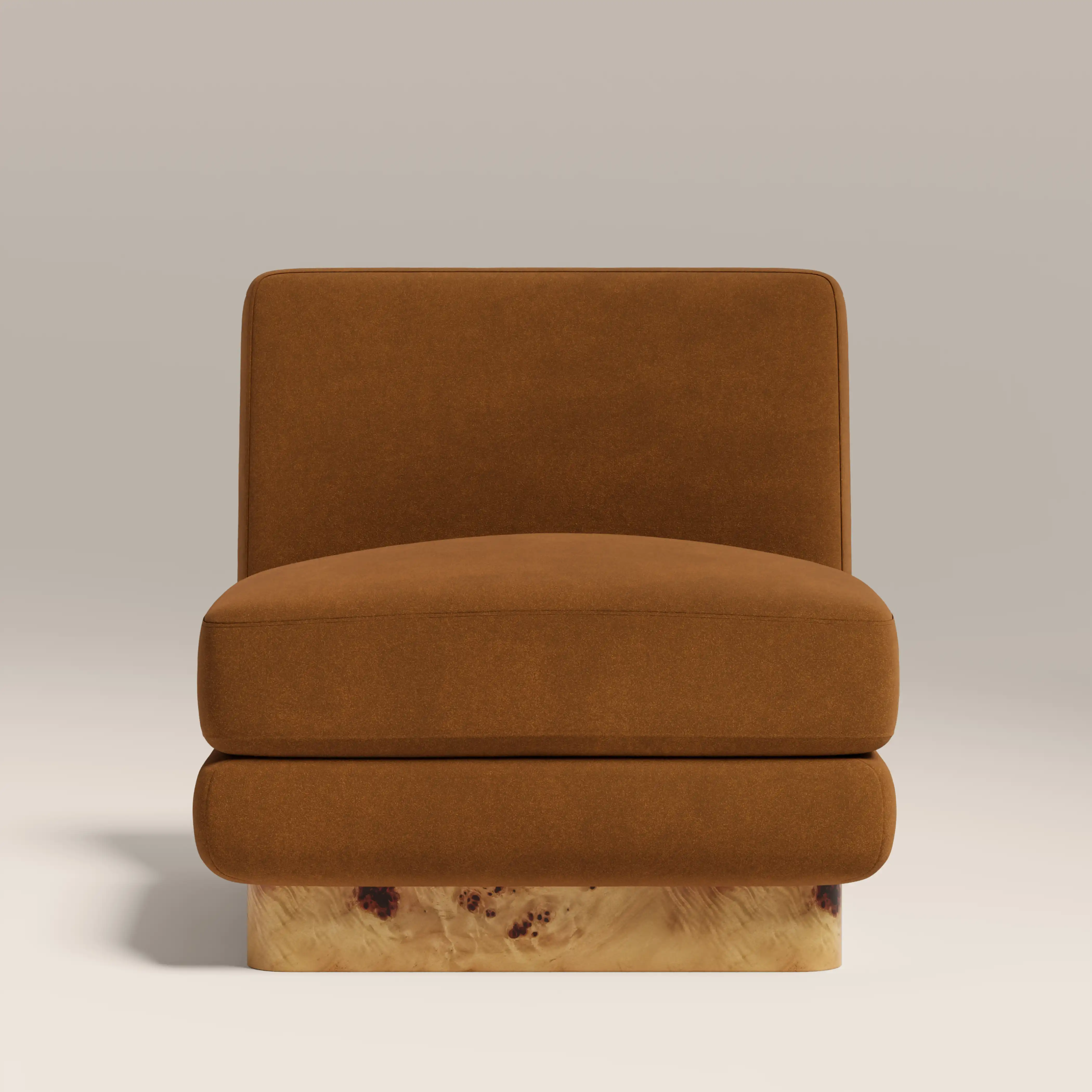 Harrison Accent Chair | Caramel Brown Sustainable Mohair Velvet & Burl Wood - Image 2