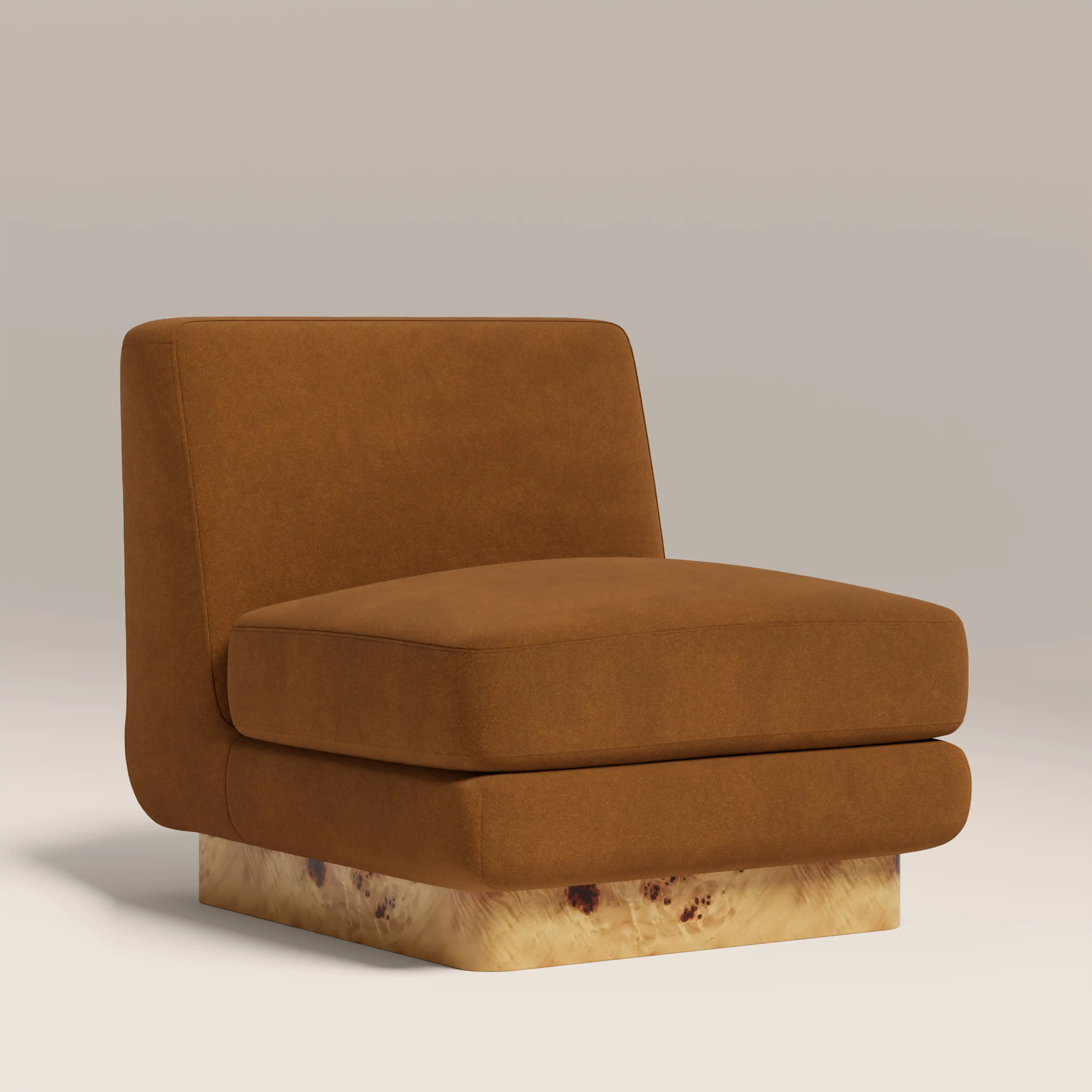 Harrison Accent Chair | Caramel Brown Sustainable Mohair Velvet & Burl Wood - Image 3
