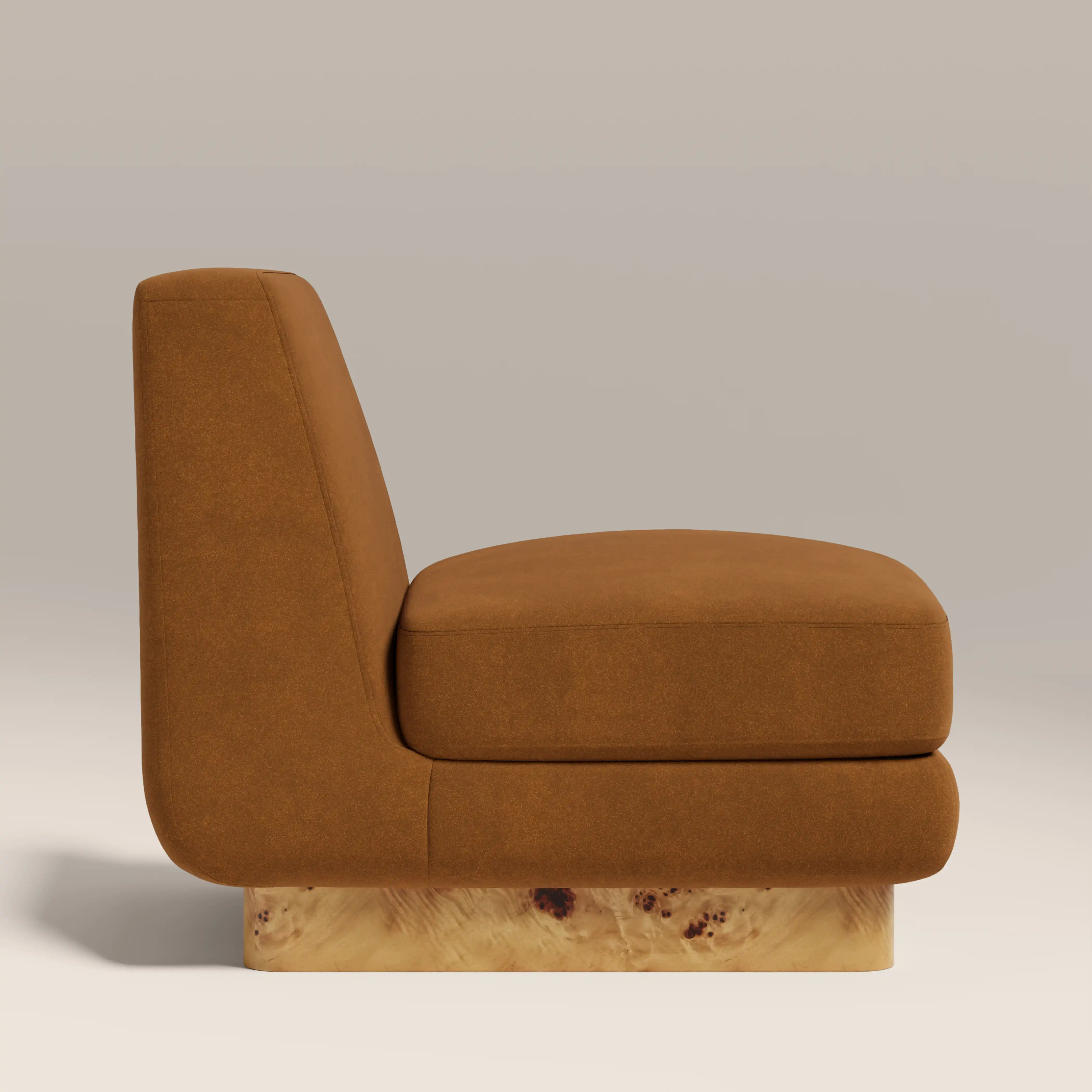 Harrison Accent Chair | Caramel Brown Sustainable Mohair Velvet & Burl Wood - Image 5