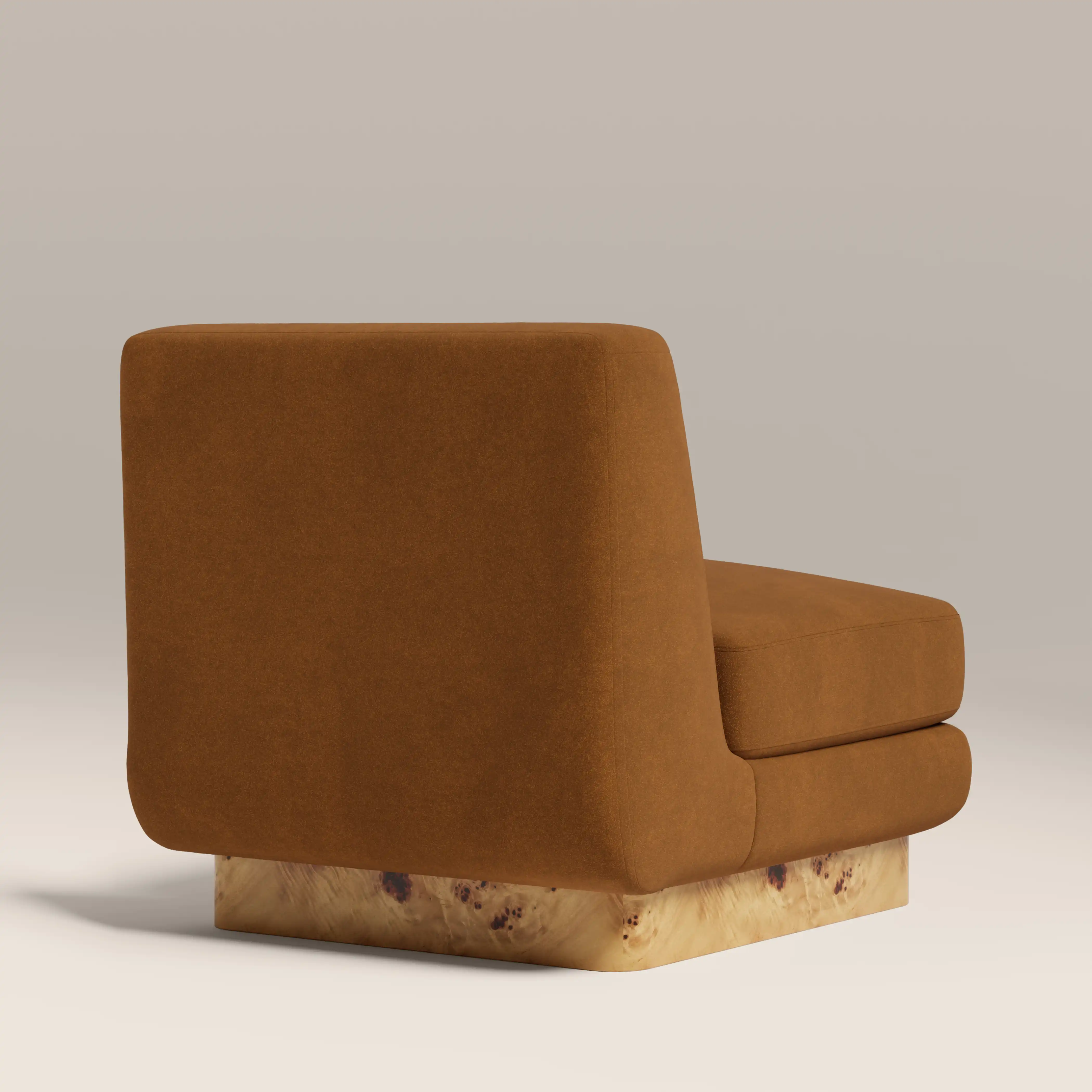 Harrison Accent Chair | Caramel Brown Sustainable Mohair Velvet & Burl Wood - Image 6