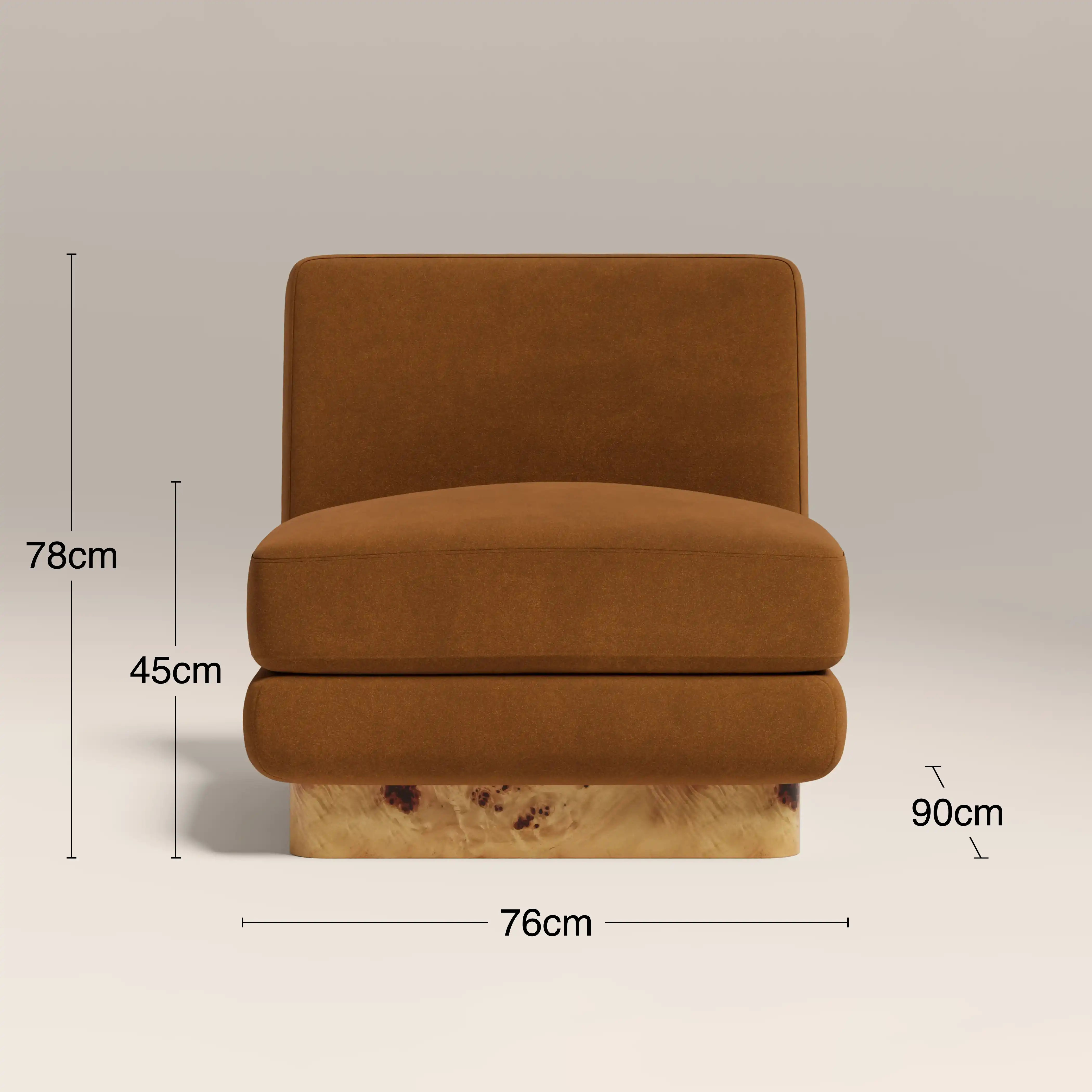 Harrison Accent Chair | Caramel Brown Sustainable Mohair Velvet & Burl Wood - Image 7