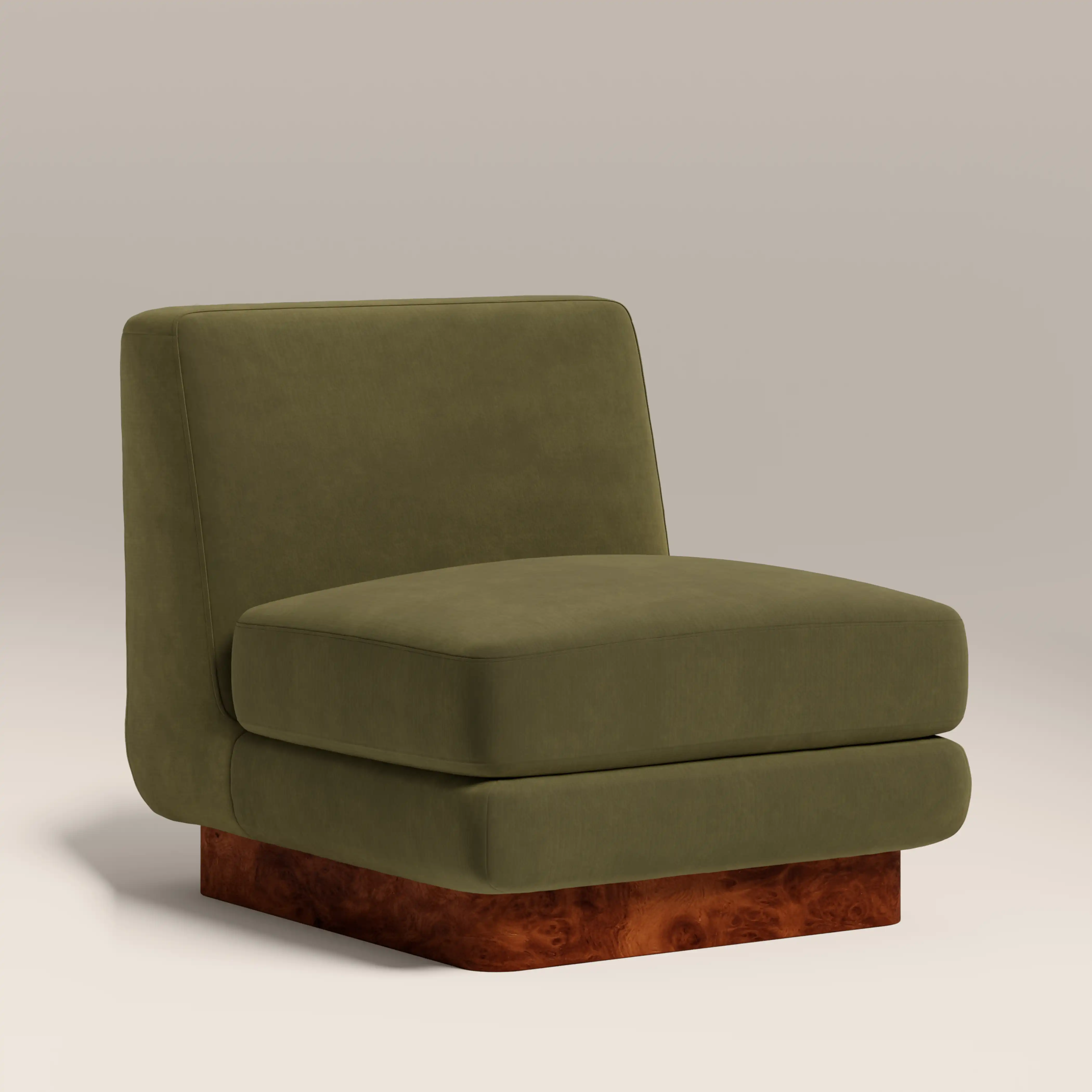 Harrison Accent Chair | Moss Green Sustainable Mohair Velvet & Walnut Burl Wood - Image 3