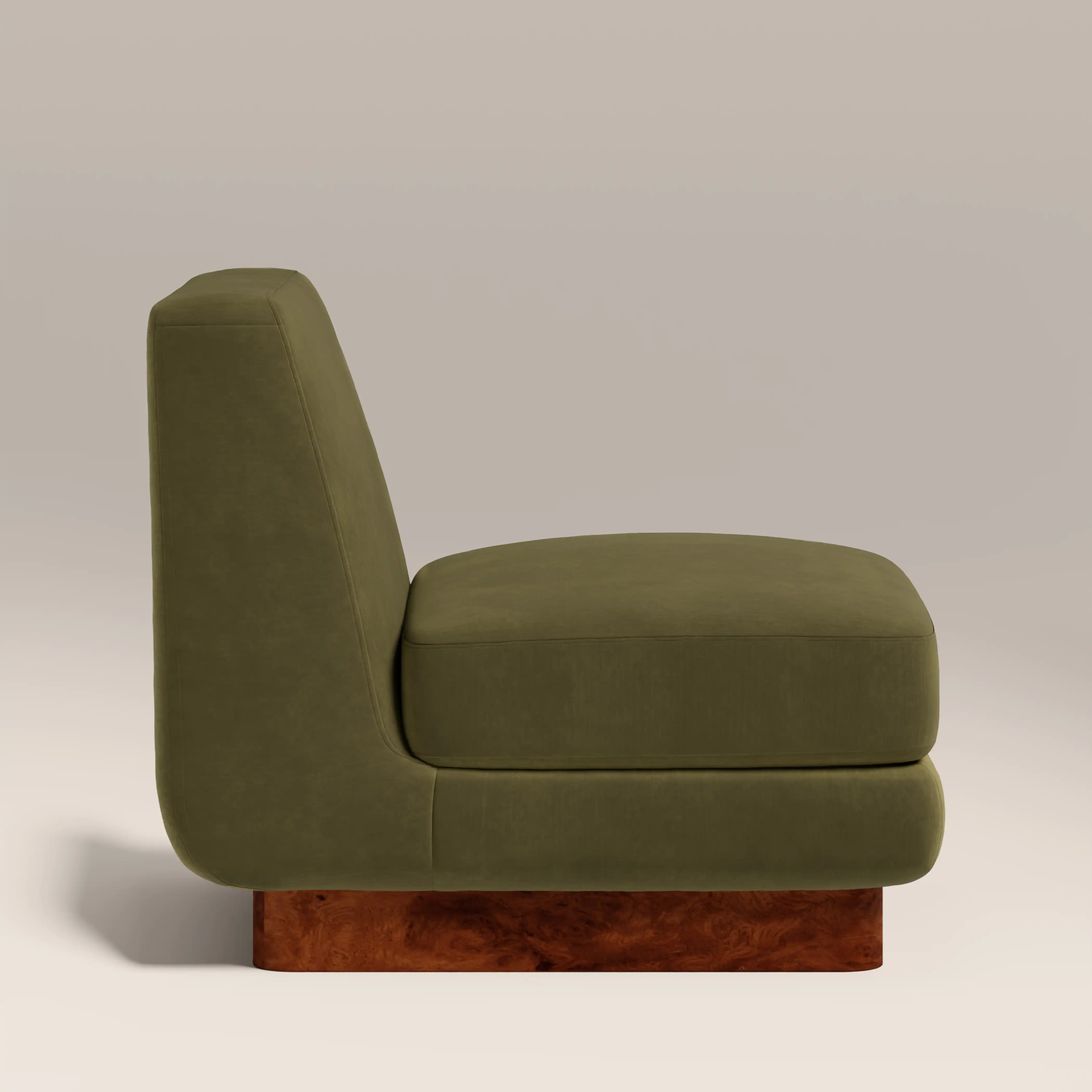 Harrison Accent Chair | Moss Green Sustainable Mohair Velvet & Walnut Burl Wood - Image 5