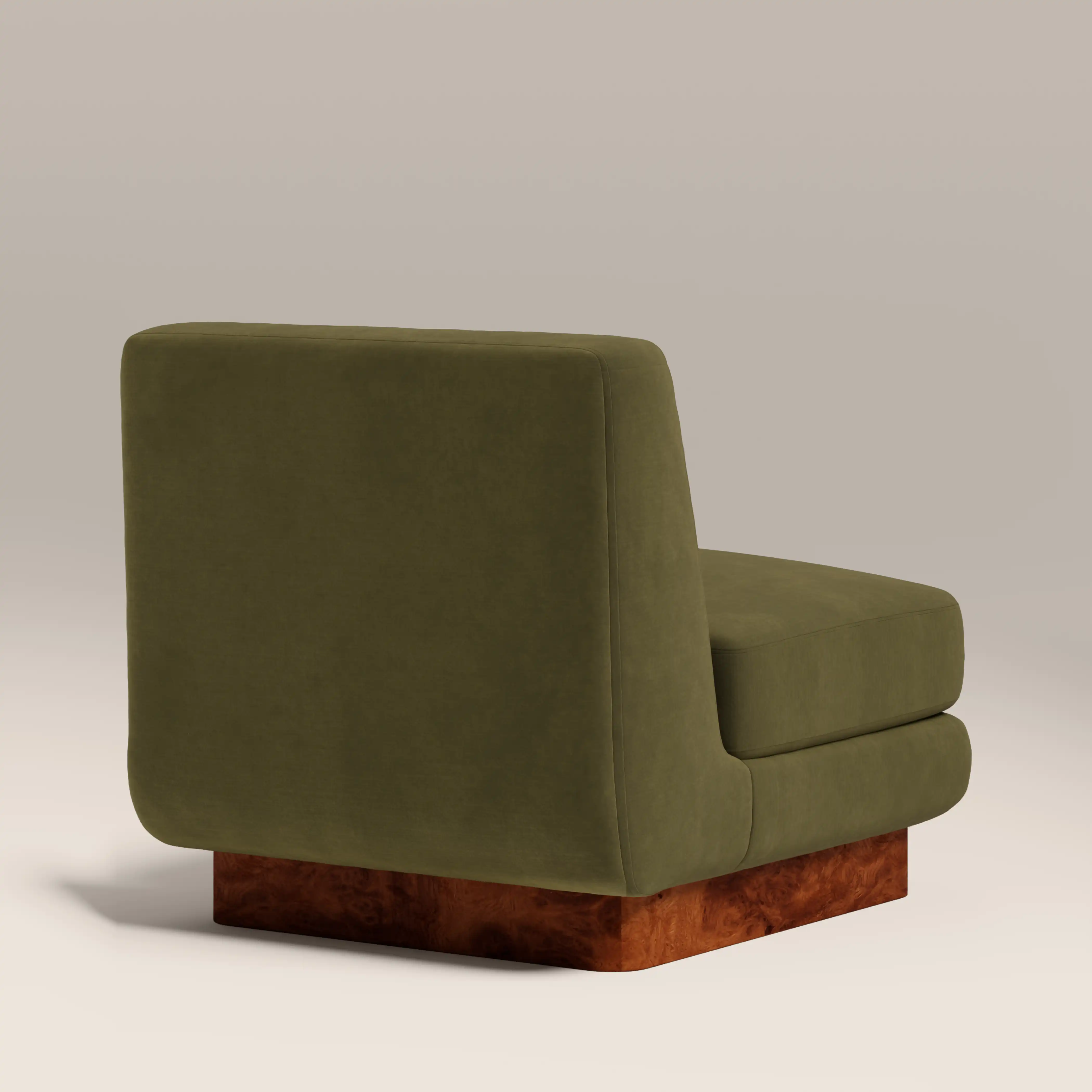 Harrison Accent Chair | Moss Green Sustainable Mohair Velvet & Walnut Burl Wood - Image 7